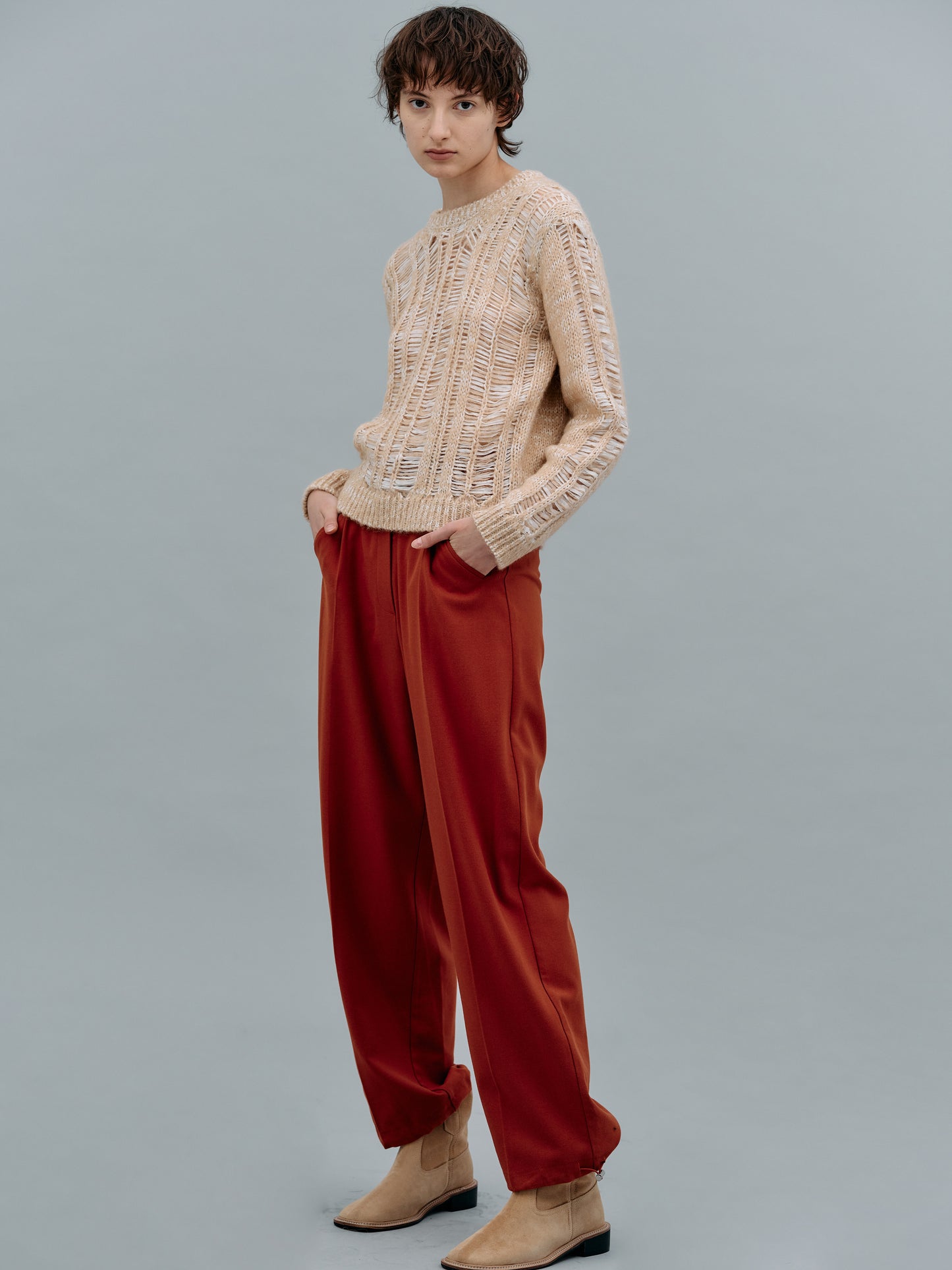 Open Knit Mohair Sweater, Terra Cotta