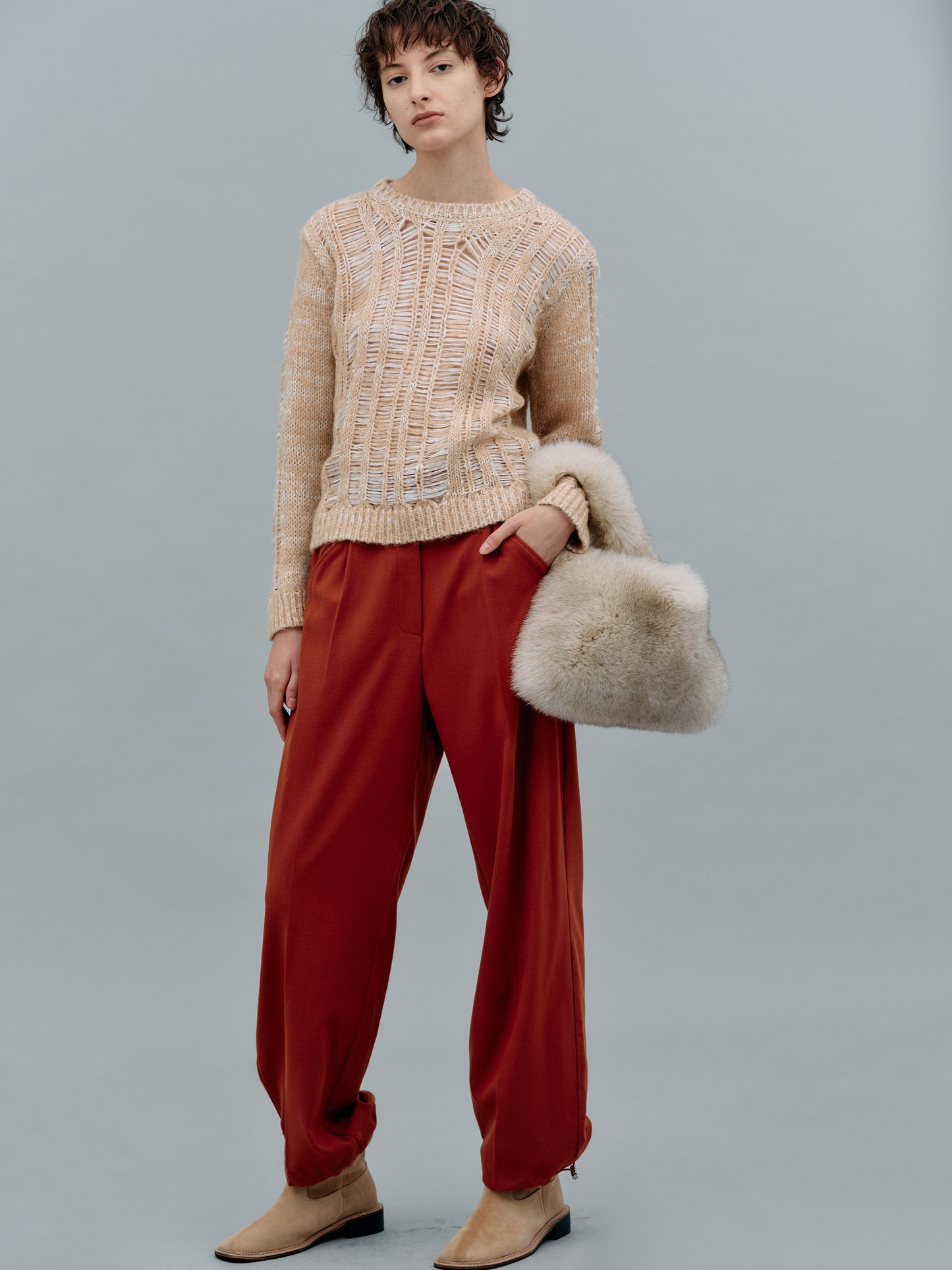 Open Knit Mohair Sweater, Terra Cotta