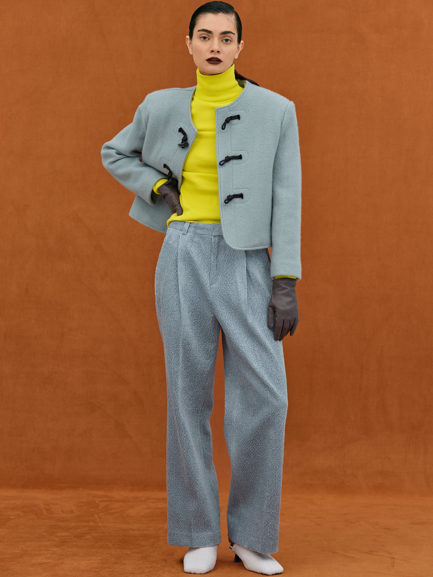 Collarless Duffle Blazer, Slate Blue