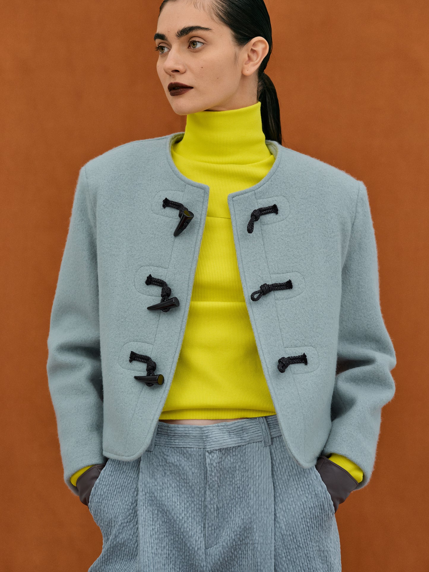 Collarless Duffle Blazer, Slate Blue