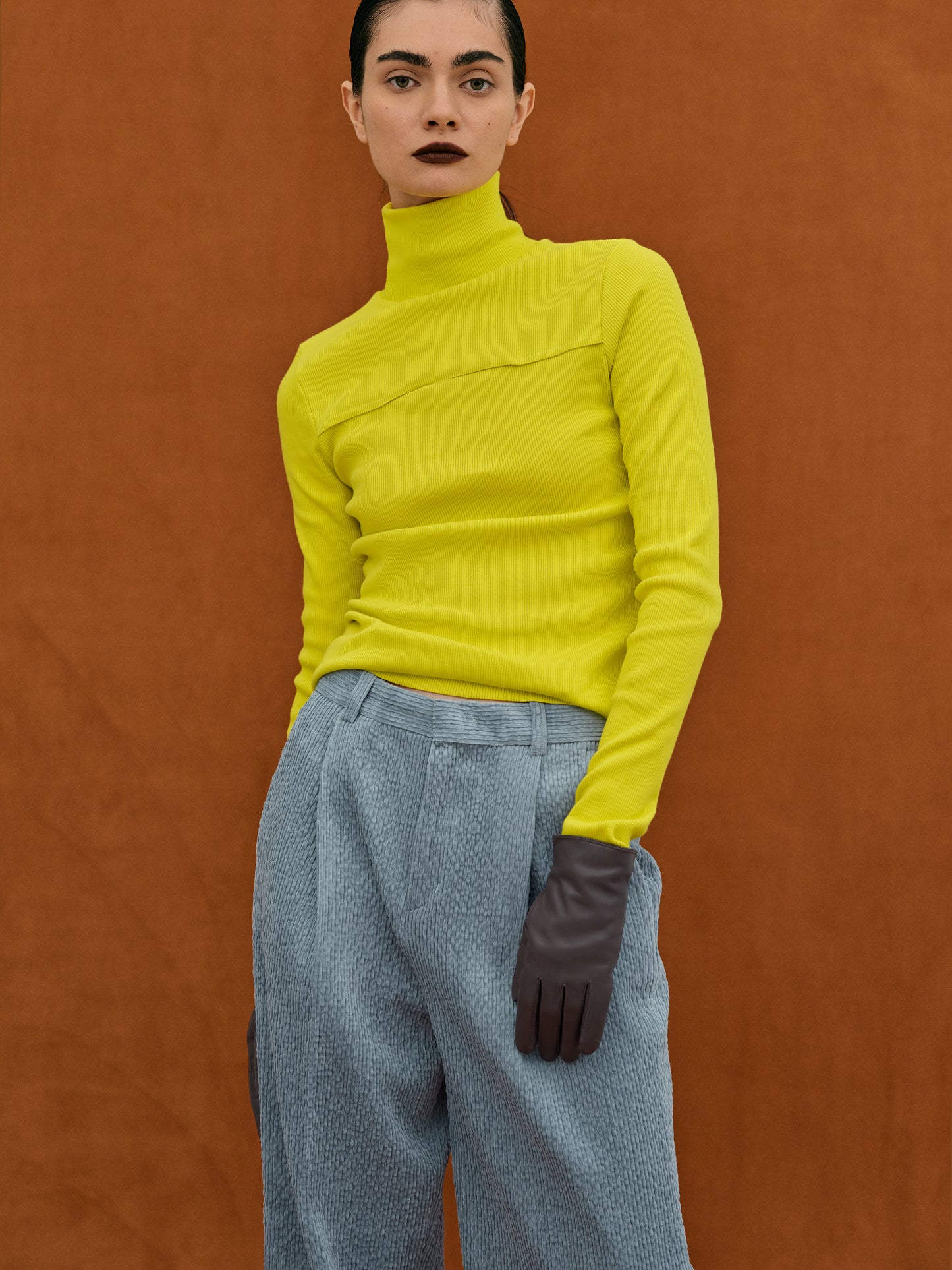 Slash Cut Rib Turtleneck, Citron
