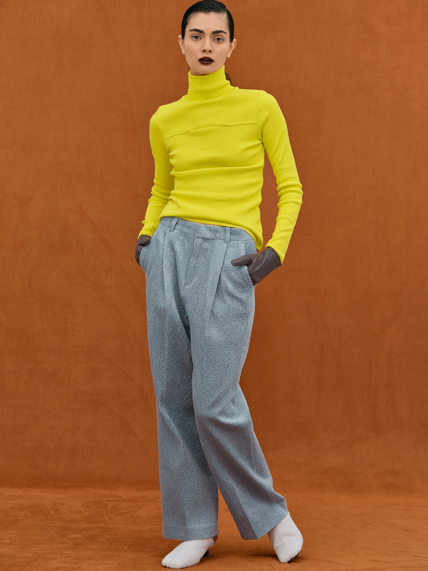 Slash Cut Rib Turtleneck, Citron