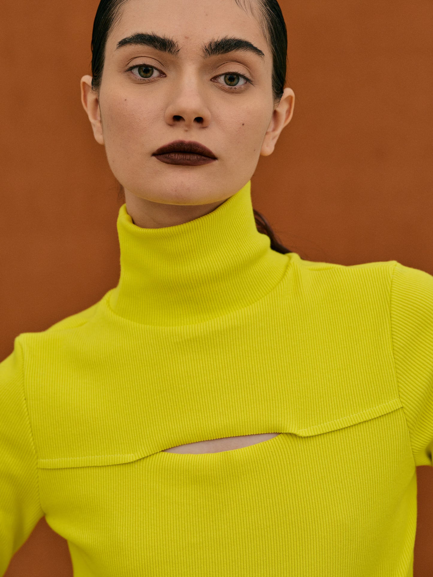 Slash Cut Rib Turtleneck, Citron