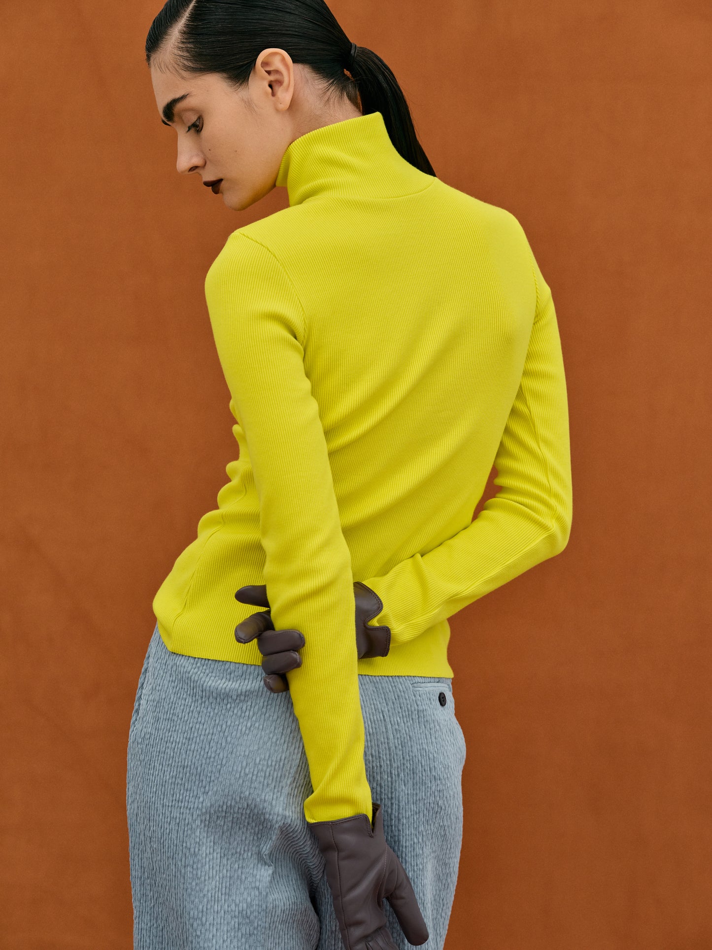 Slash Cut Rib Turtleneck, Citron