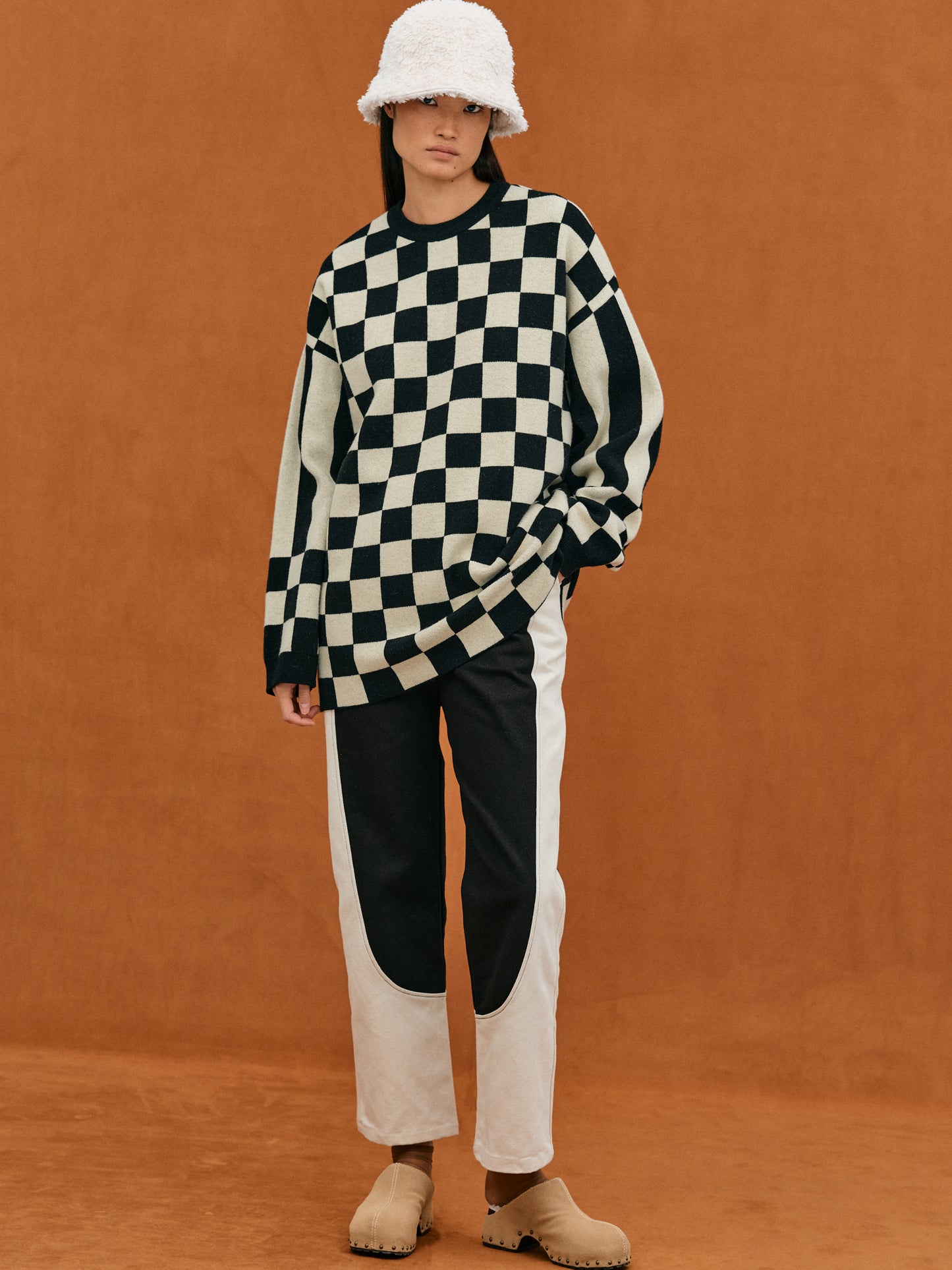 Monogram Checker Knit Sweater, Black