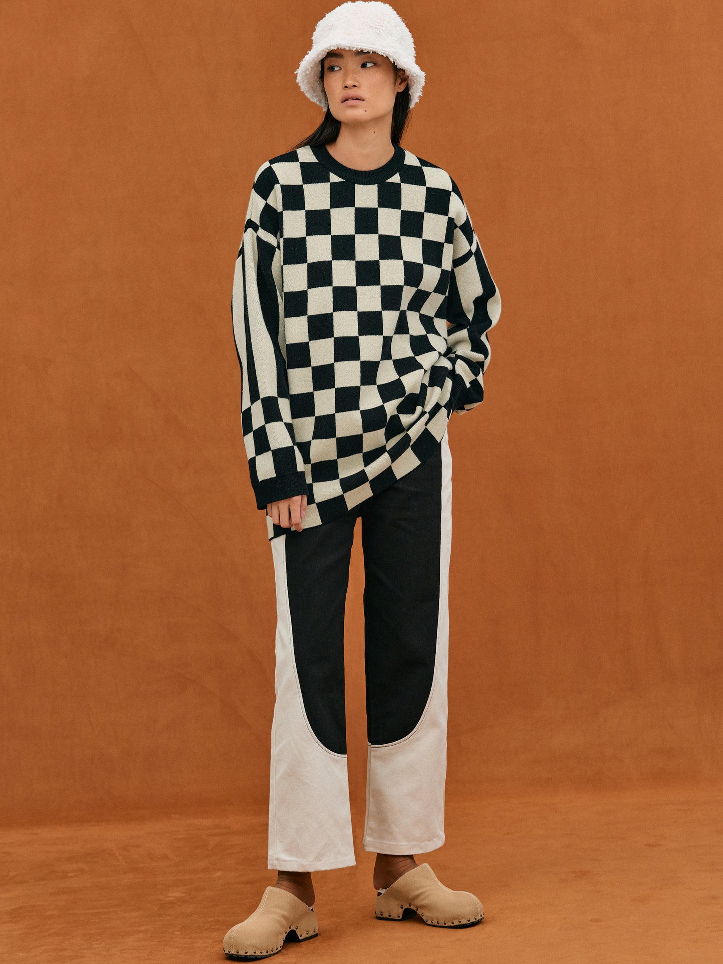 Monogram Checker Knit Sweater, Black