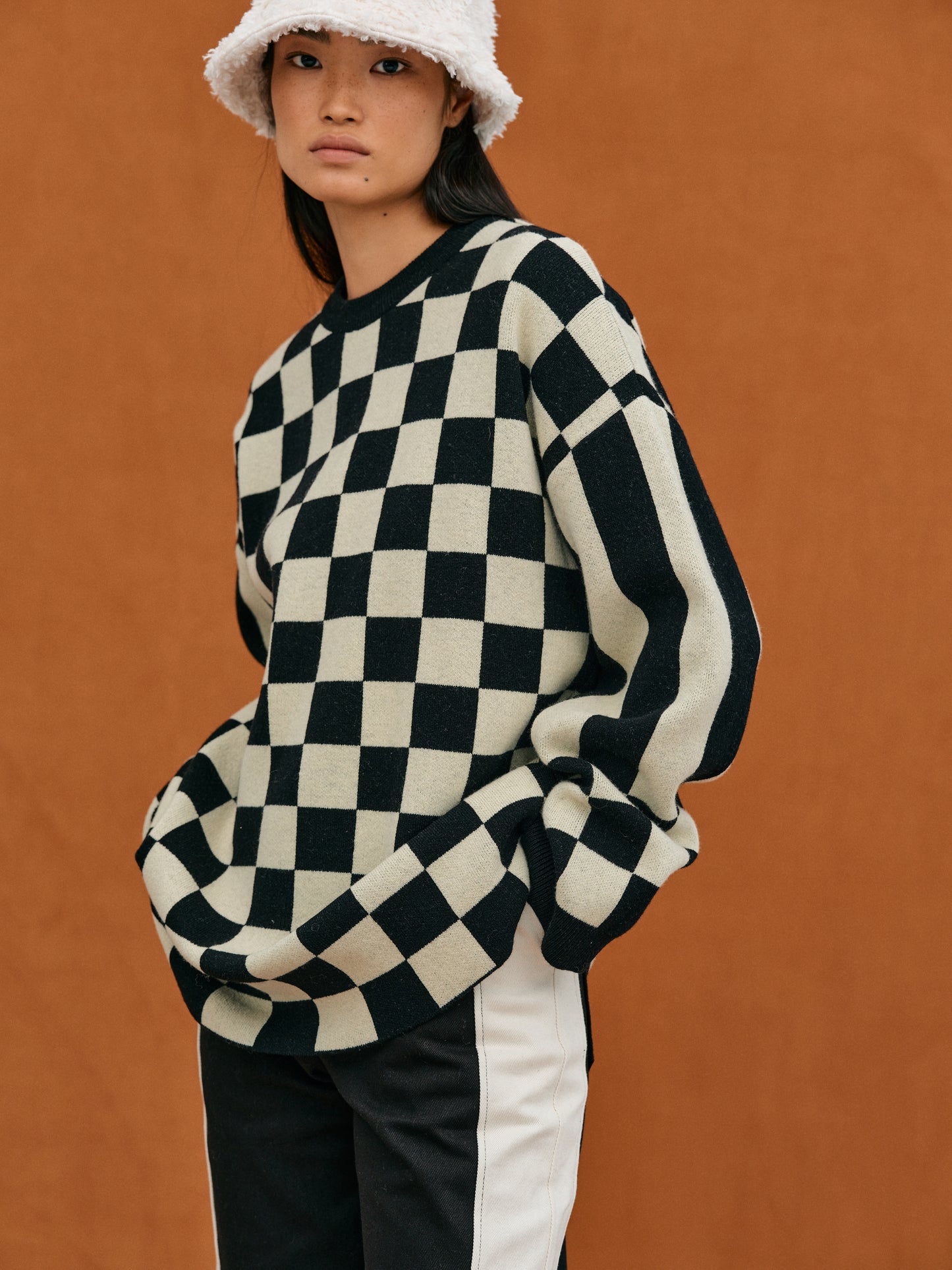 Monogram Checker Knit Sweater, Black