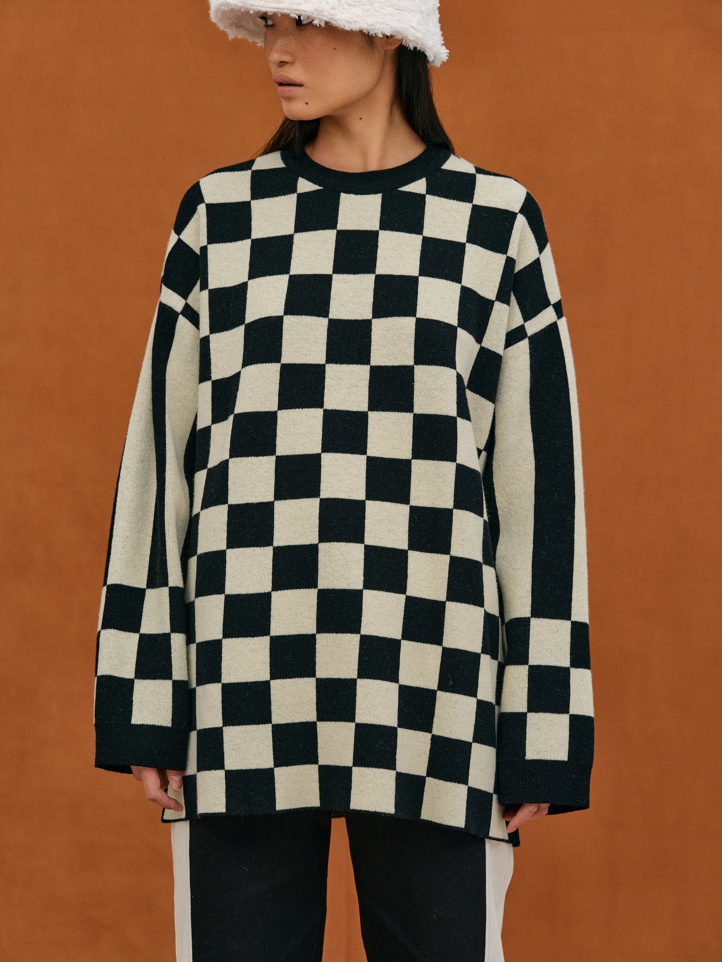 Monogram Checker Knit Sweater, Black