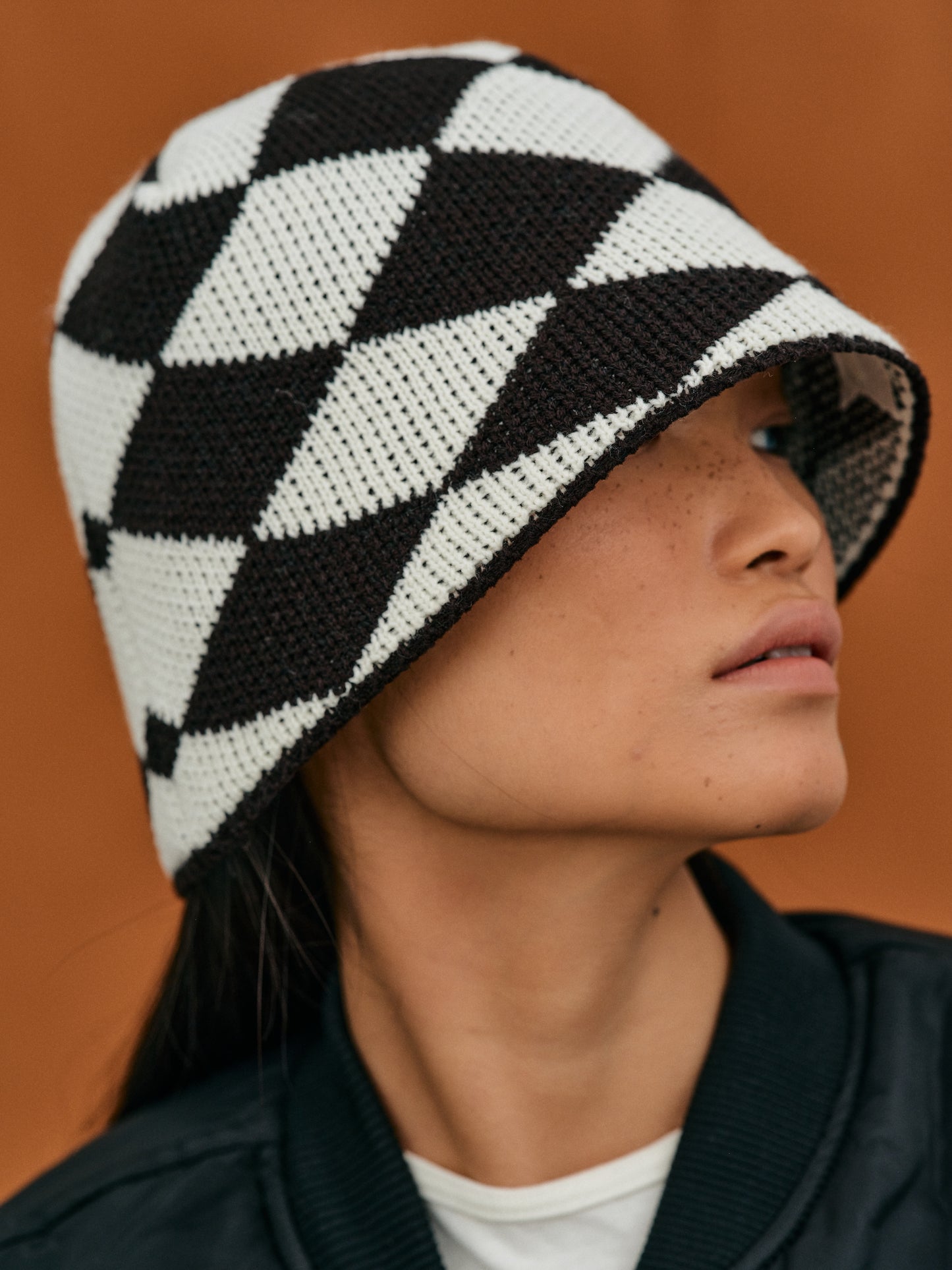 Brimless Knit Bucket Hat, Black