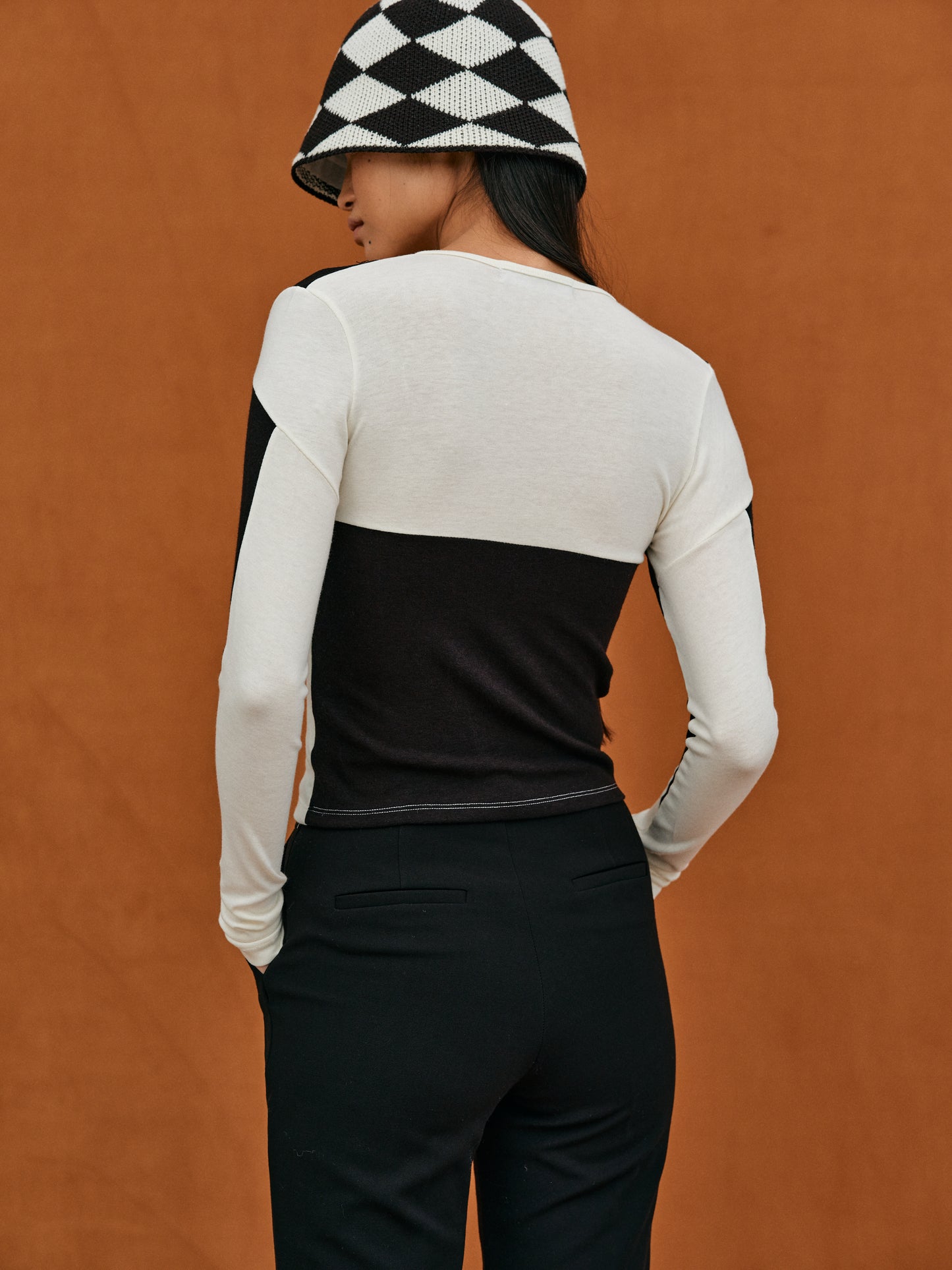 Collarbone Slash Colorblock Top, Black & White