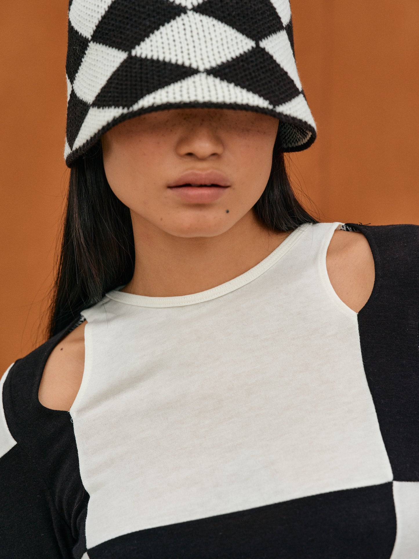 Collarbone Slash Colorblock Top, Black & White