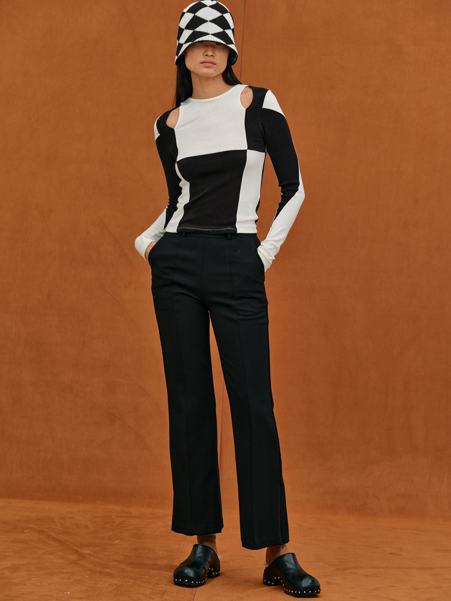 Collarbone Slash Colorblock Top, Black & White