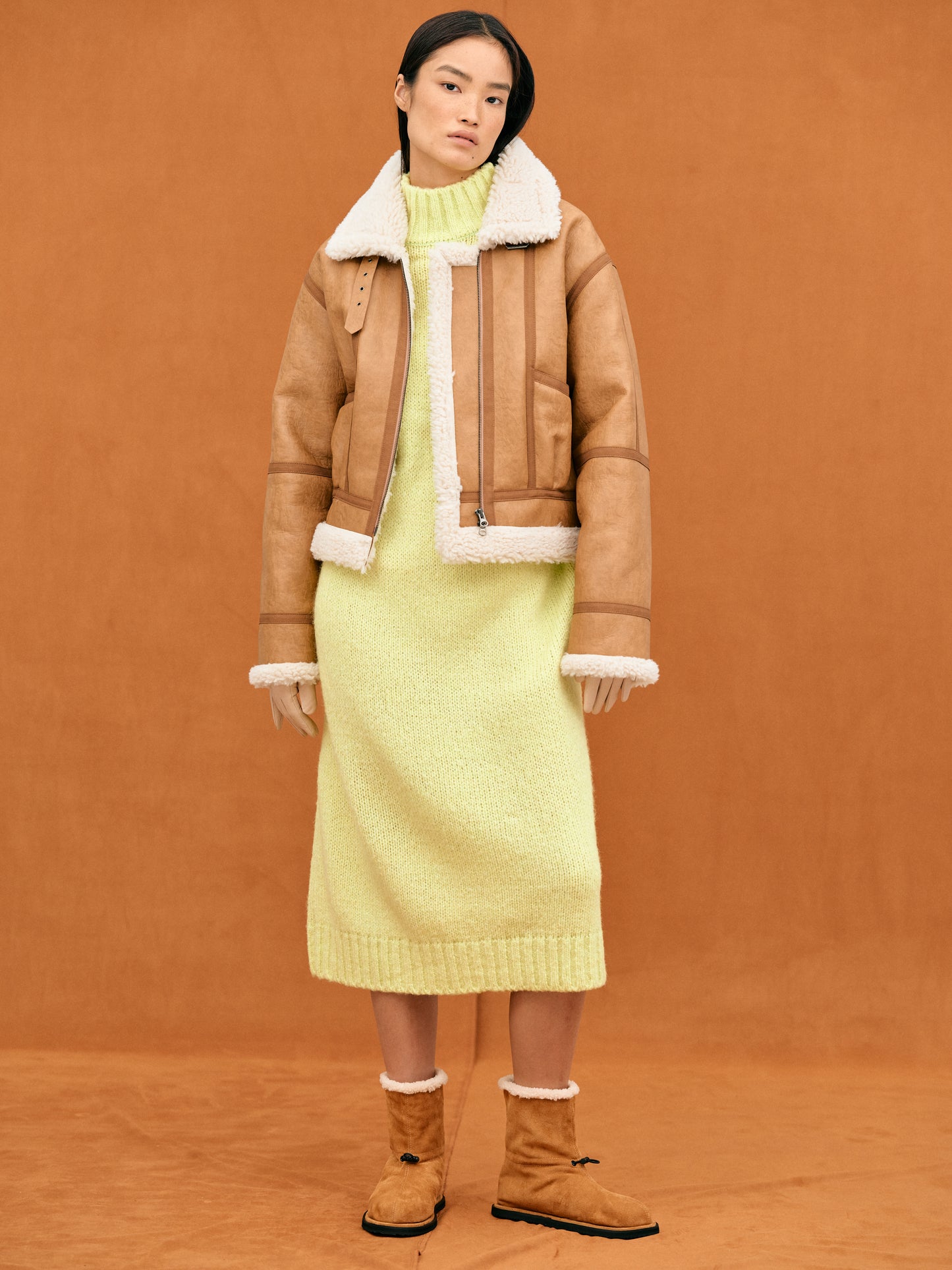 Shearling Aviator Jacket, Camel