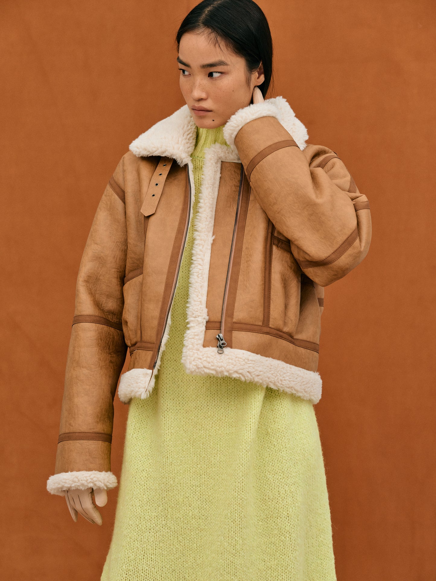 Shearling Aviator Jacket, Camel