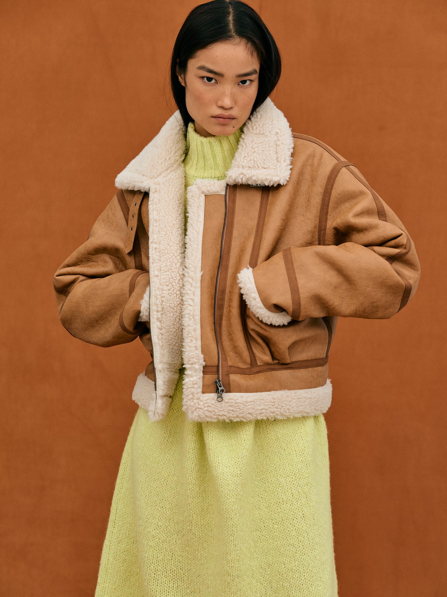 Shearling Aviator Jacket, Camel
