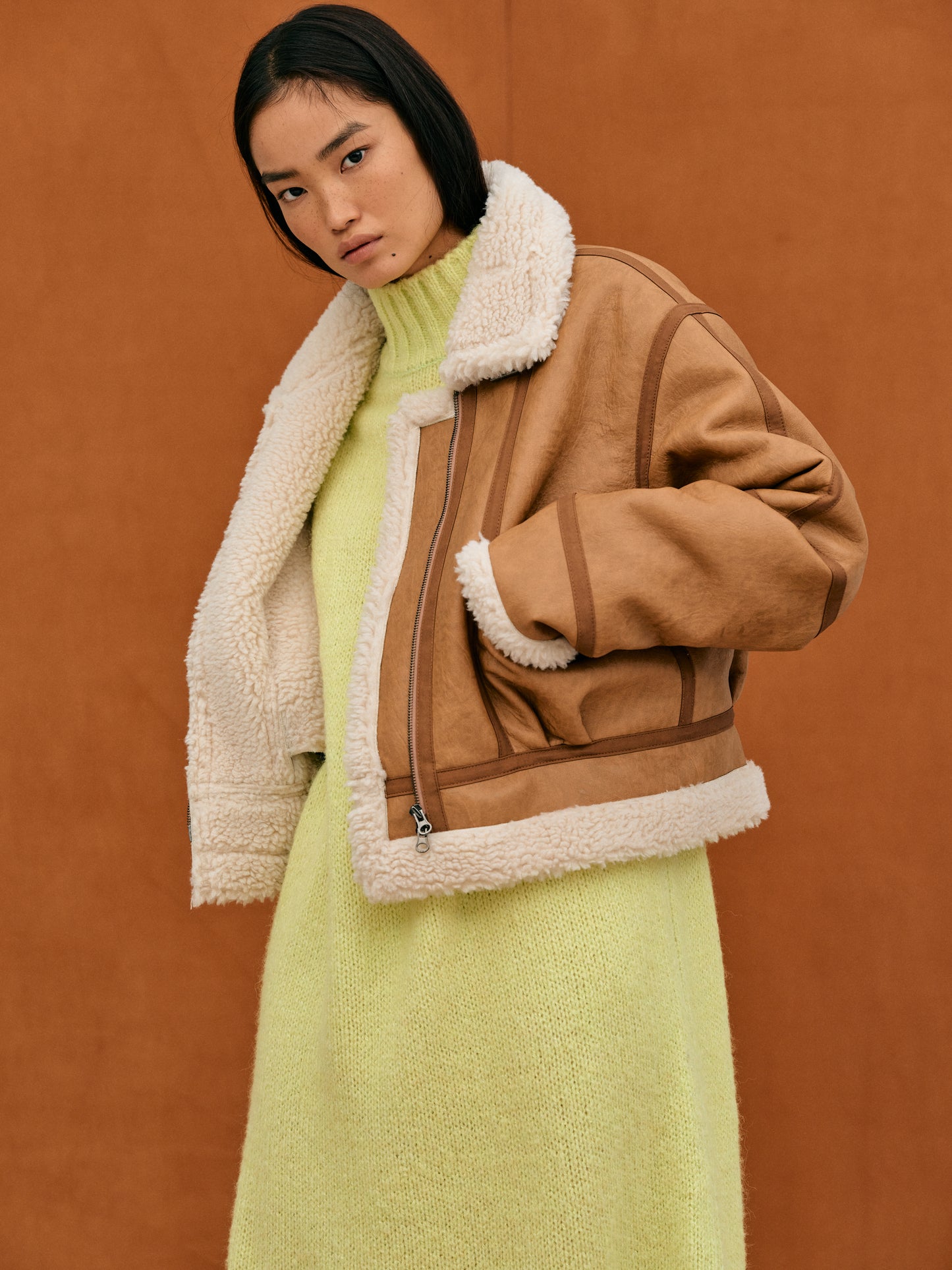 Shearling Aviator Jacket, Camel
