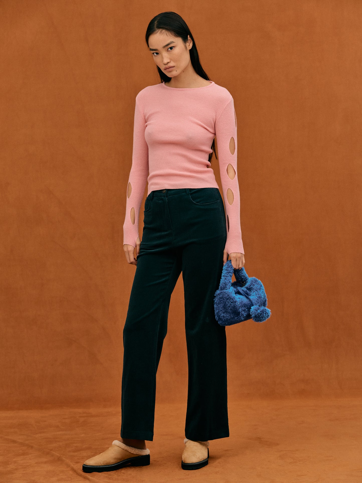 Diagonal Cut-Out Sleeve Knit, Lotus