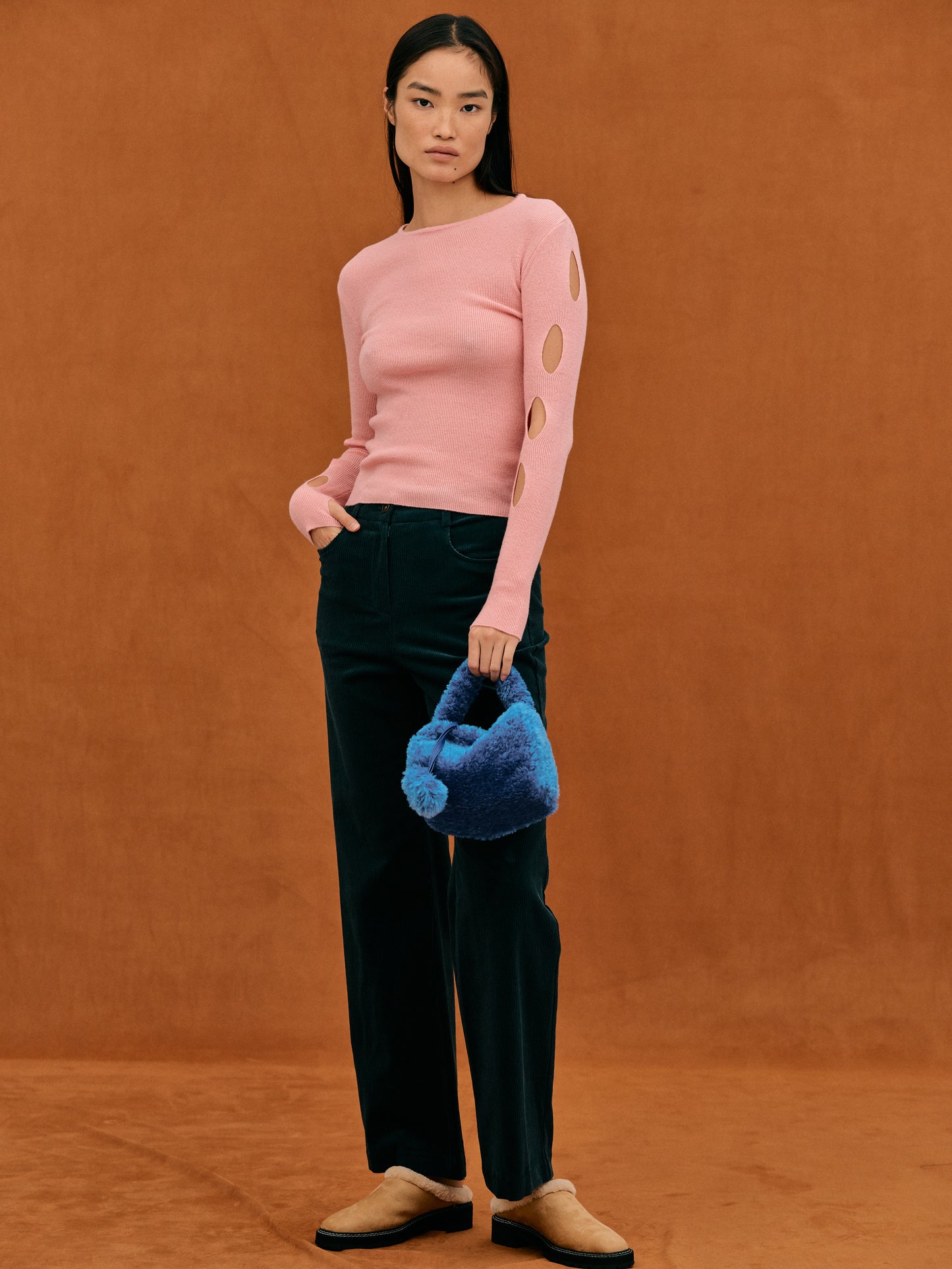 Shearling Mini Tote, Deep Teal