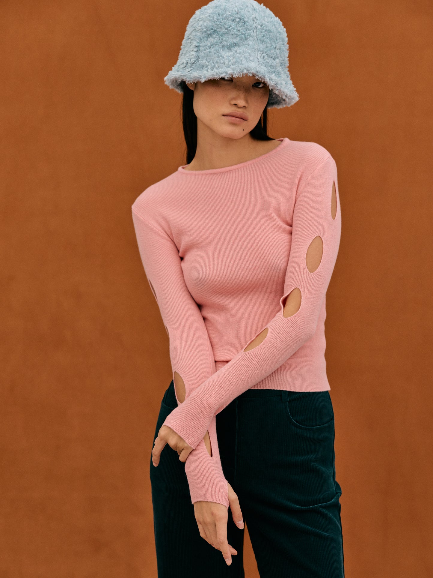Diagonal Cut-Out Sleeve Knit, Lotus