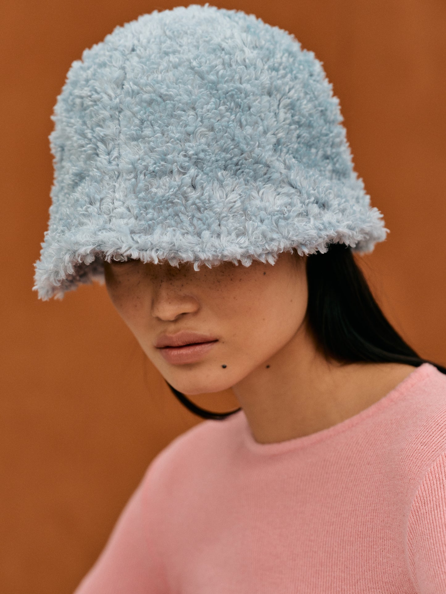 Eco Teddy Shearling Bucket Hat, Ice Blue