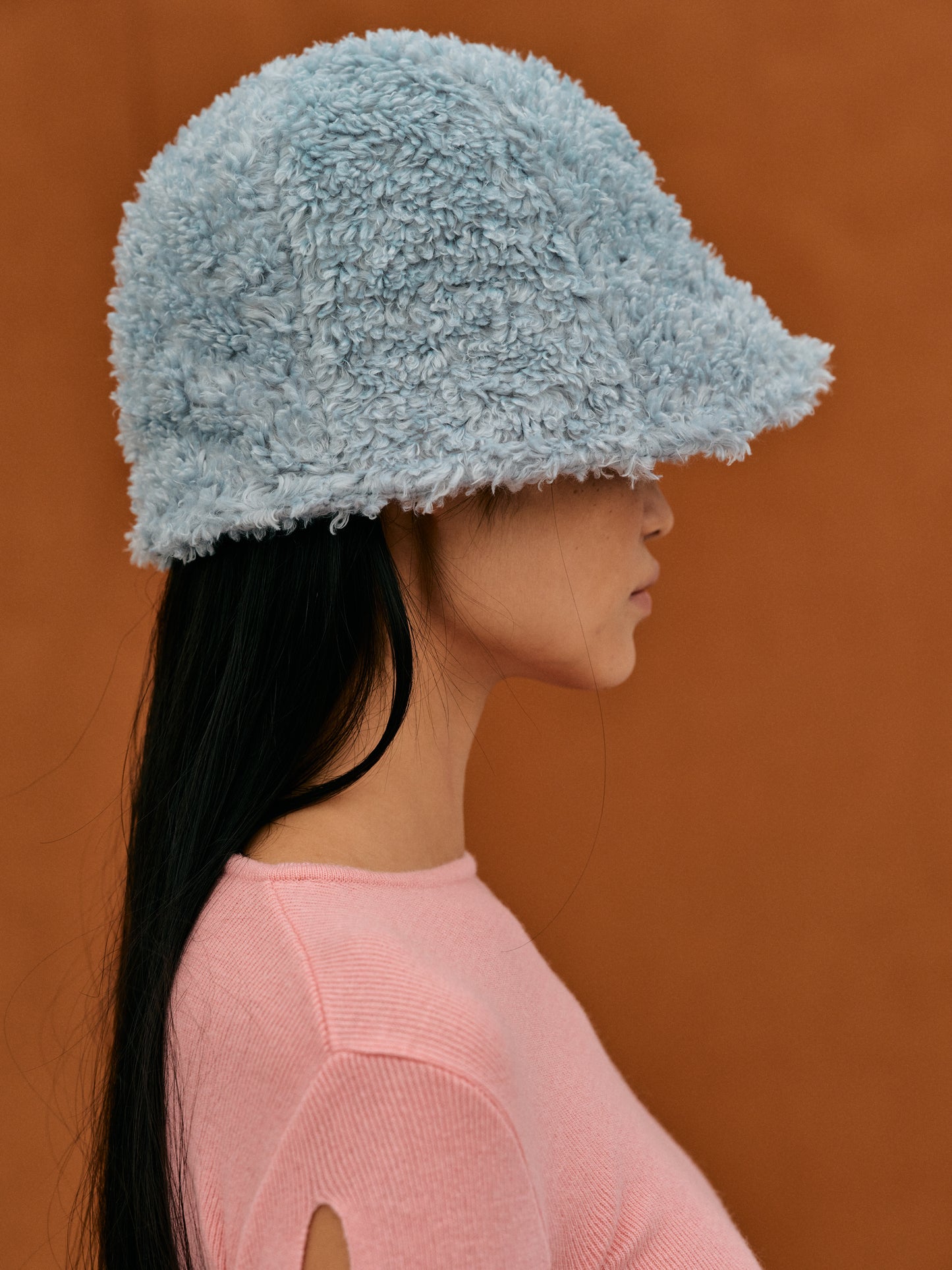 Eco Teddy Shearling Bucket Hat, Ice Blue