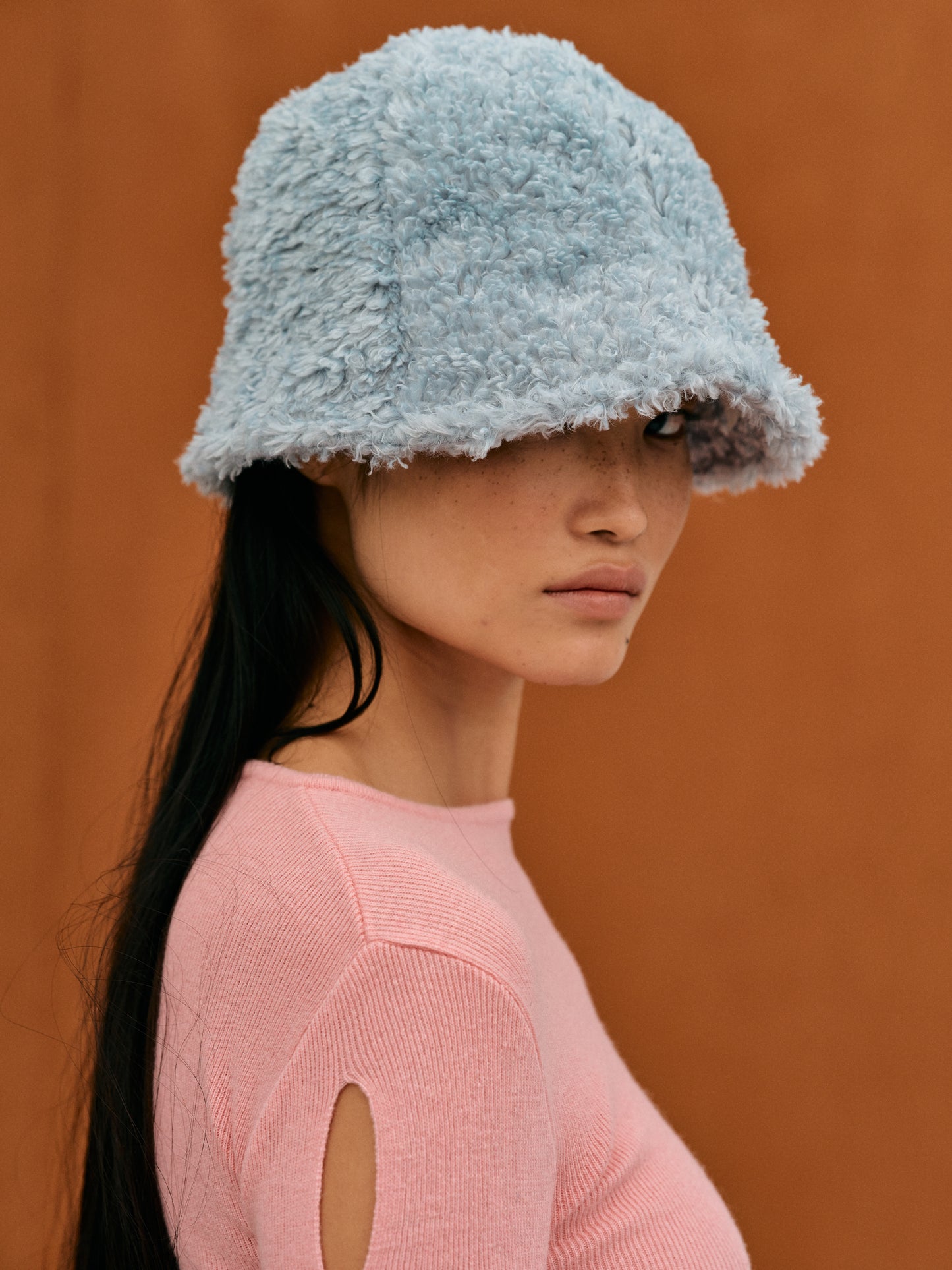 Eco Teddy Shearling Bucket Hat, Ice Blue