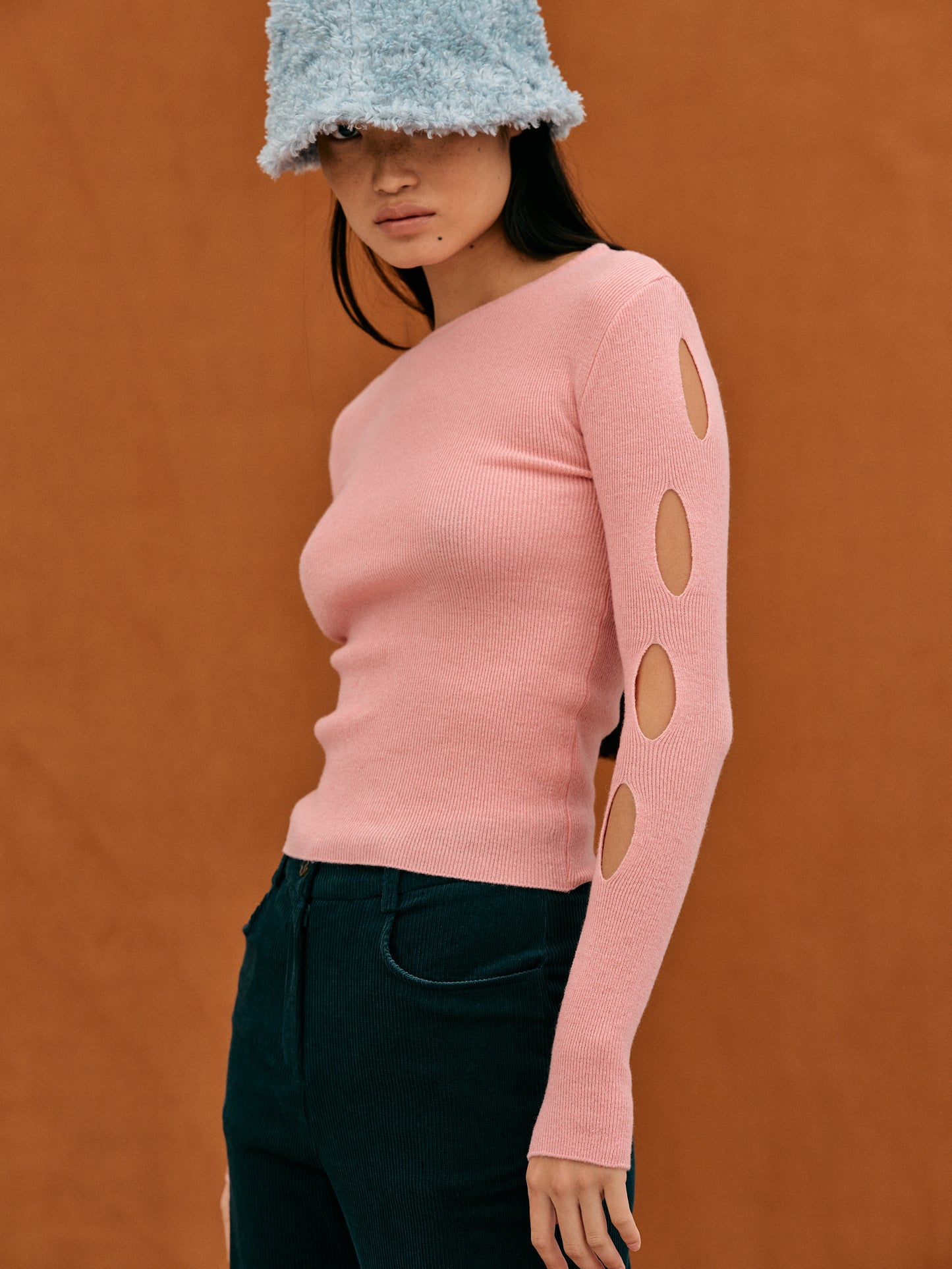Diagonal Cut-Out Sleeve Knit, Lotus