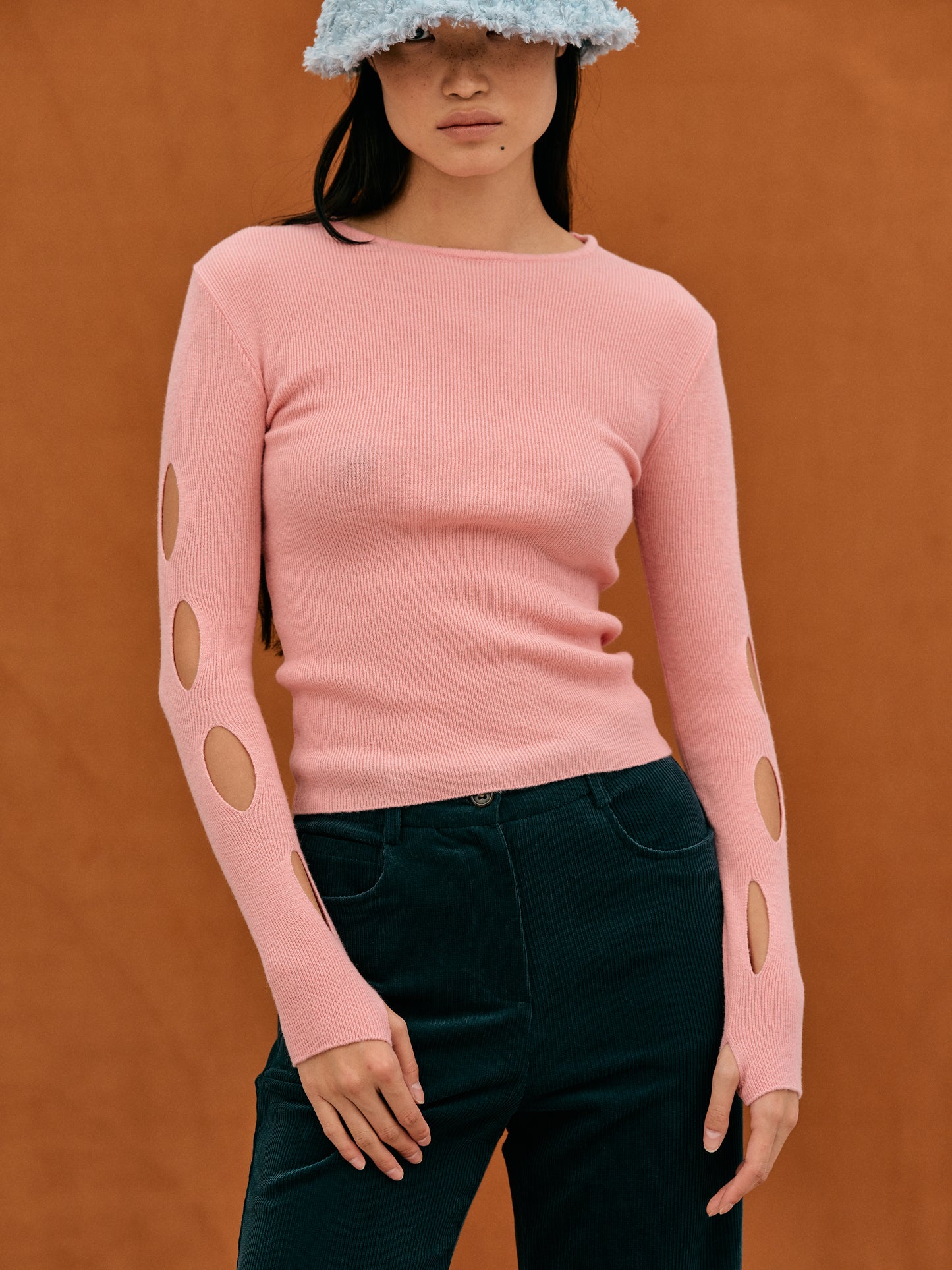 Diagonal Cut-Out Sleeve Knit, Lotus