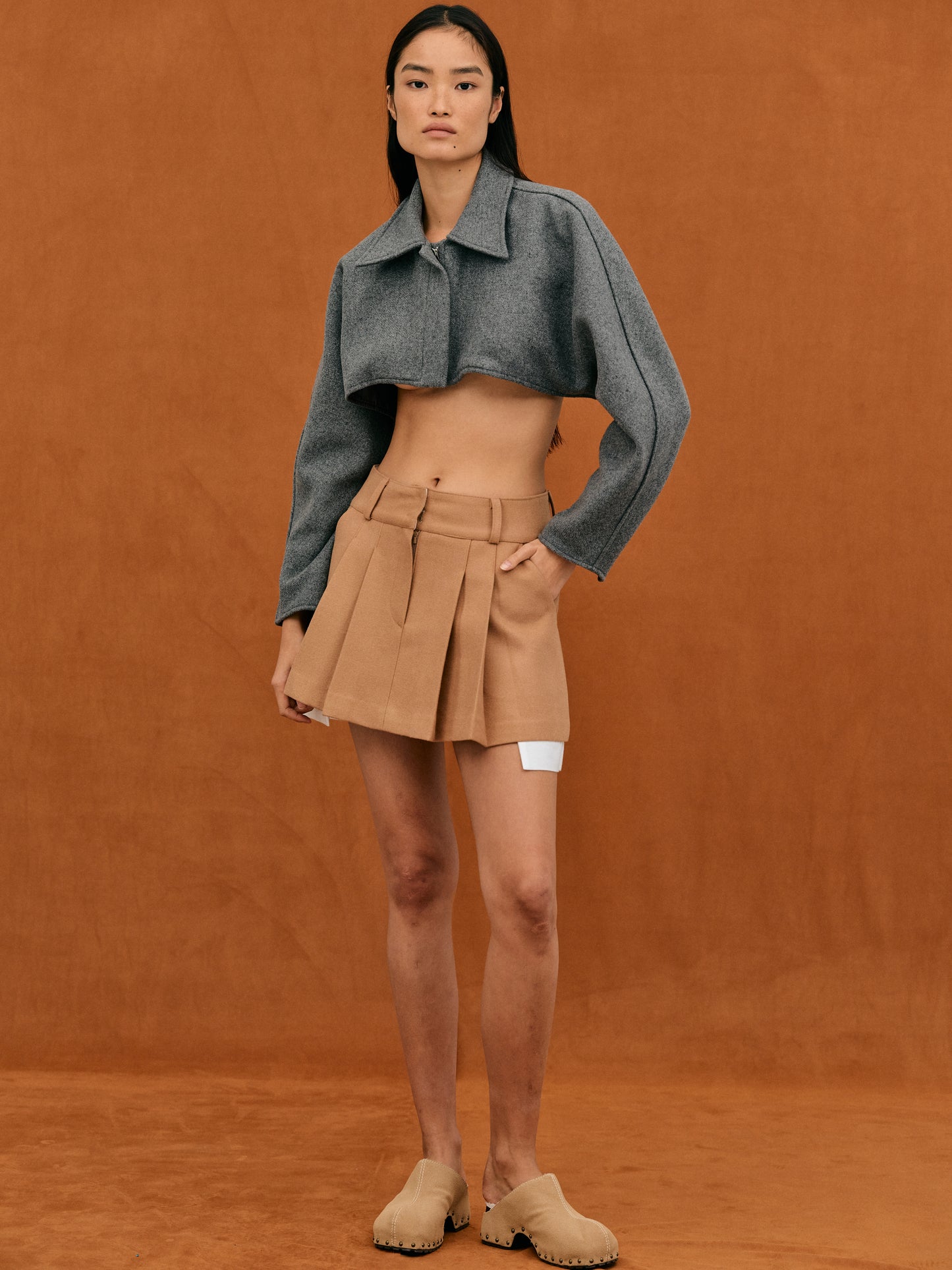 Boxy Crop Zip Jacket, Charcoal