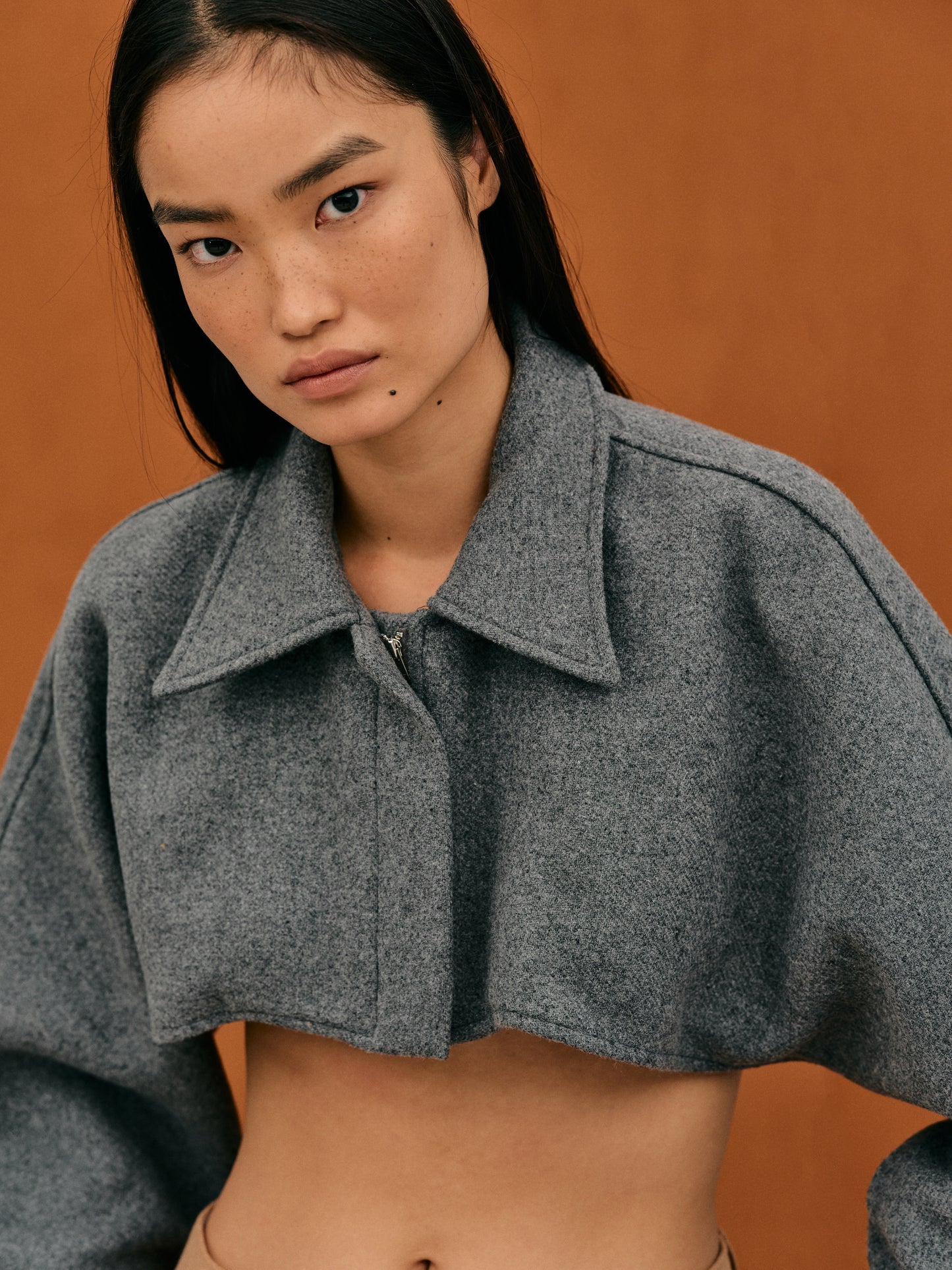 Boxy Crop Zip Jacket, Charcoal
