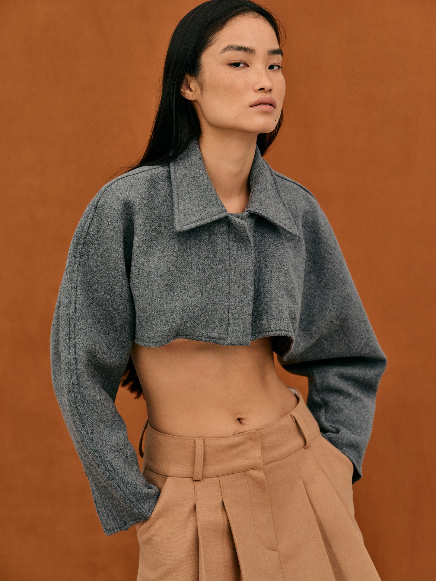 Boxy Crop Zip Jacket, Charcoal