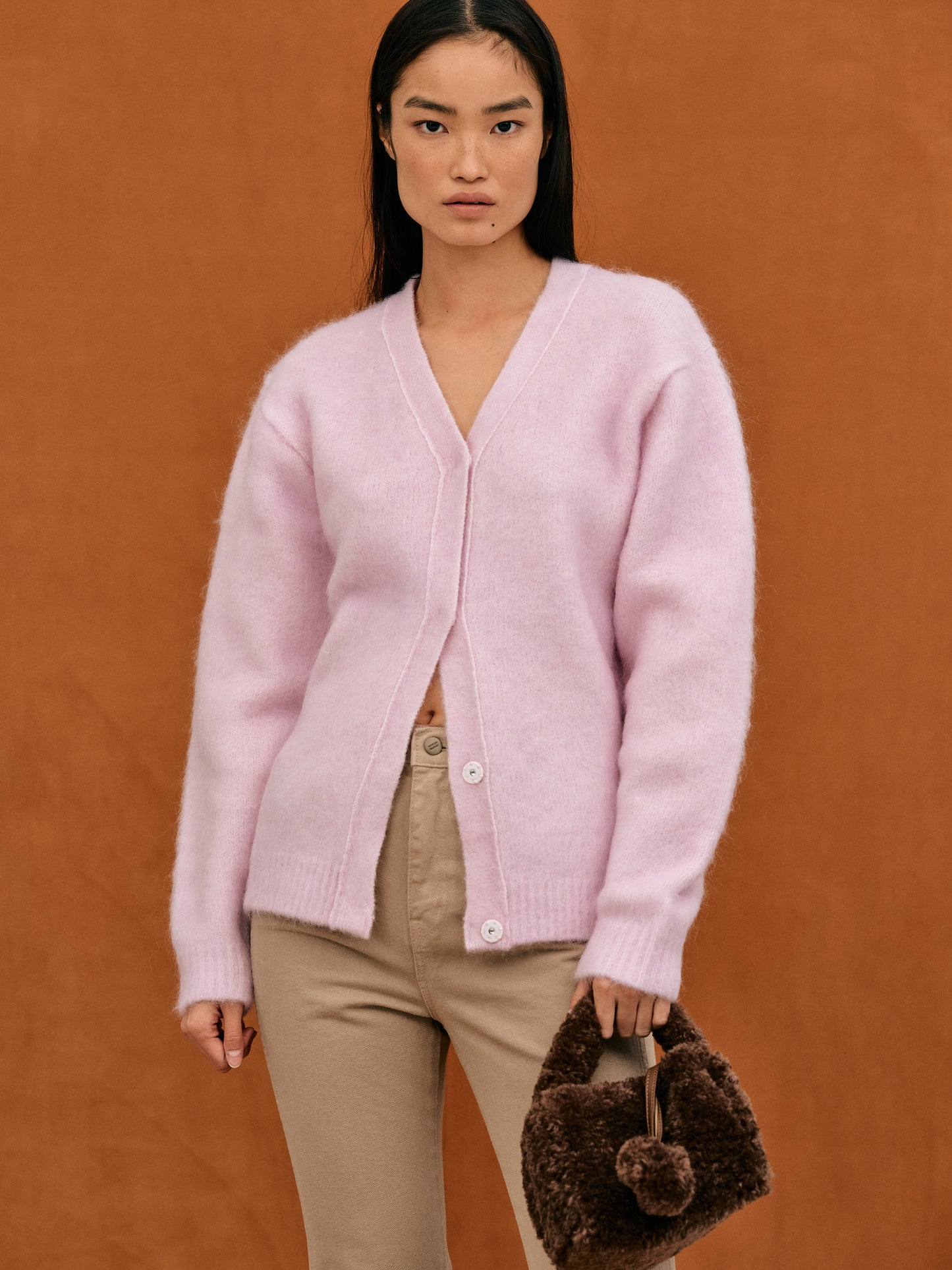 Brushed Mohair & Wool Cardigan, Lotus