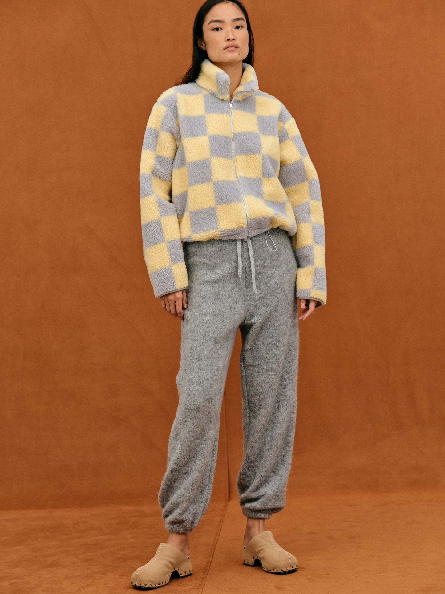Fleece Zip Up Jacket, Banana & Gray