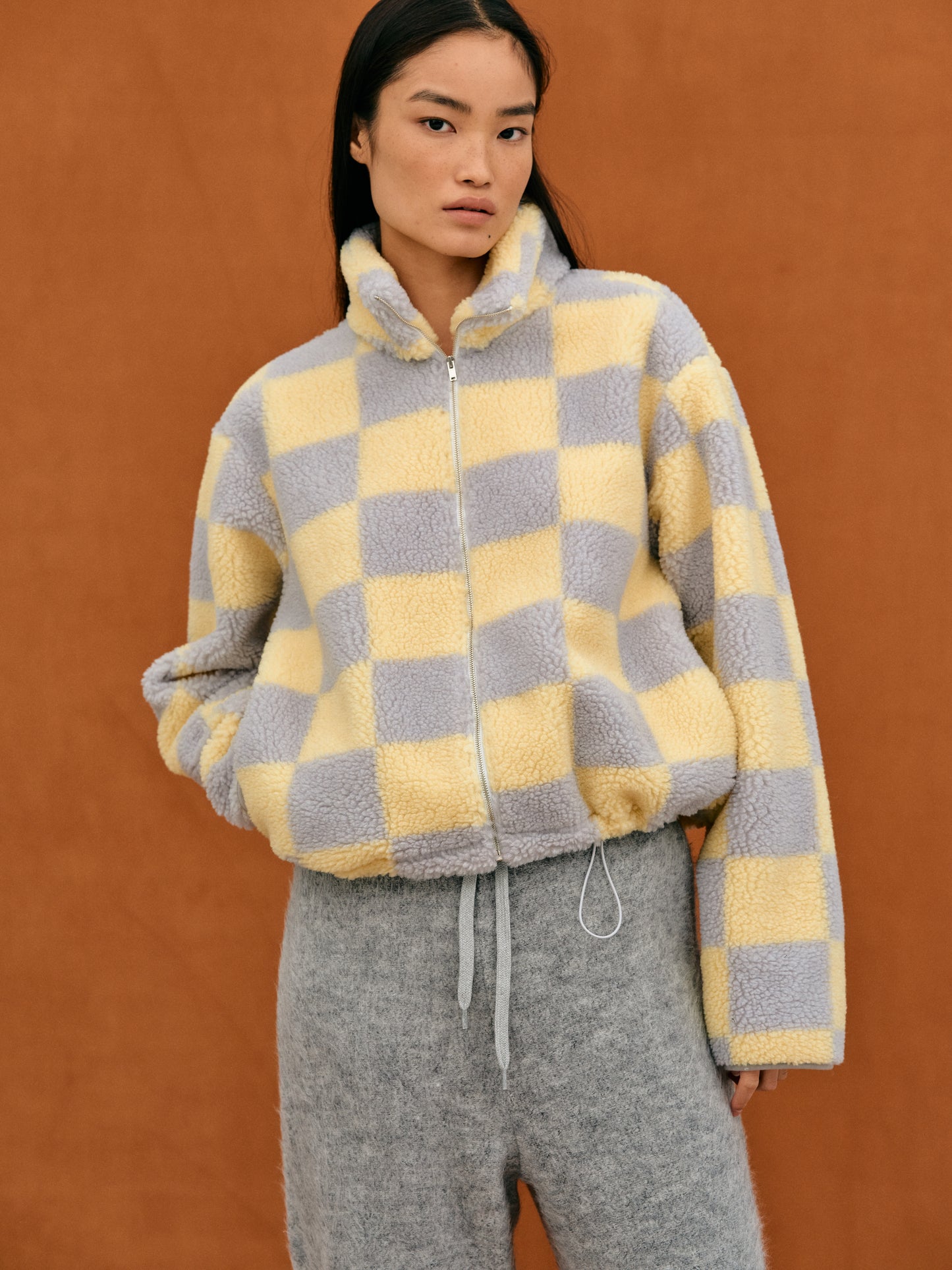 Fleece Zip Up Jacket, Banana & Gray