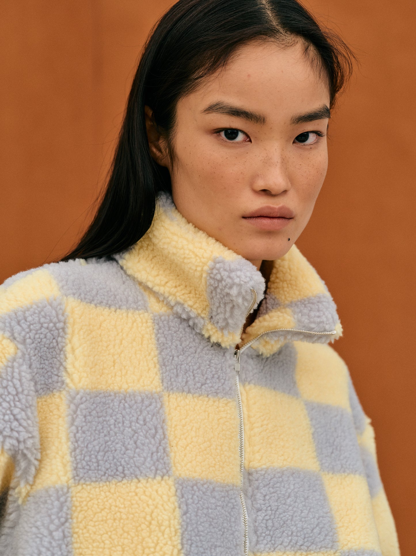 Fleece Zip Up Jacket, Banana & Gray