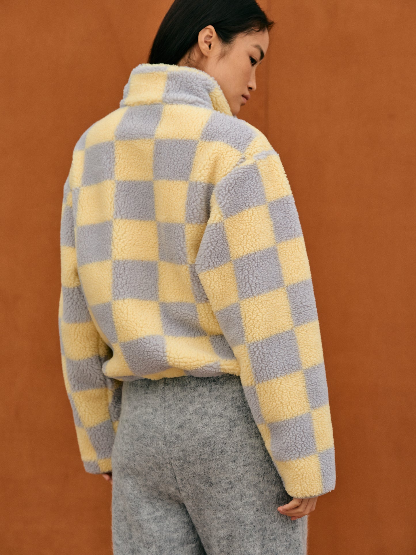 Fleece Zip Up Jacket, Banana & Gray