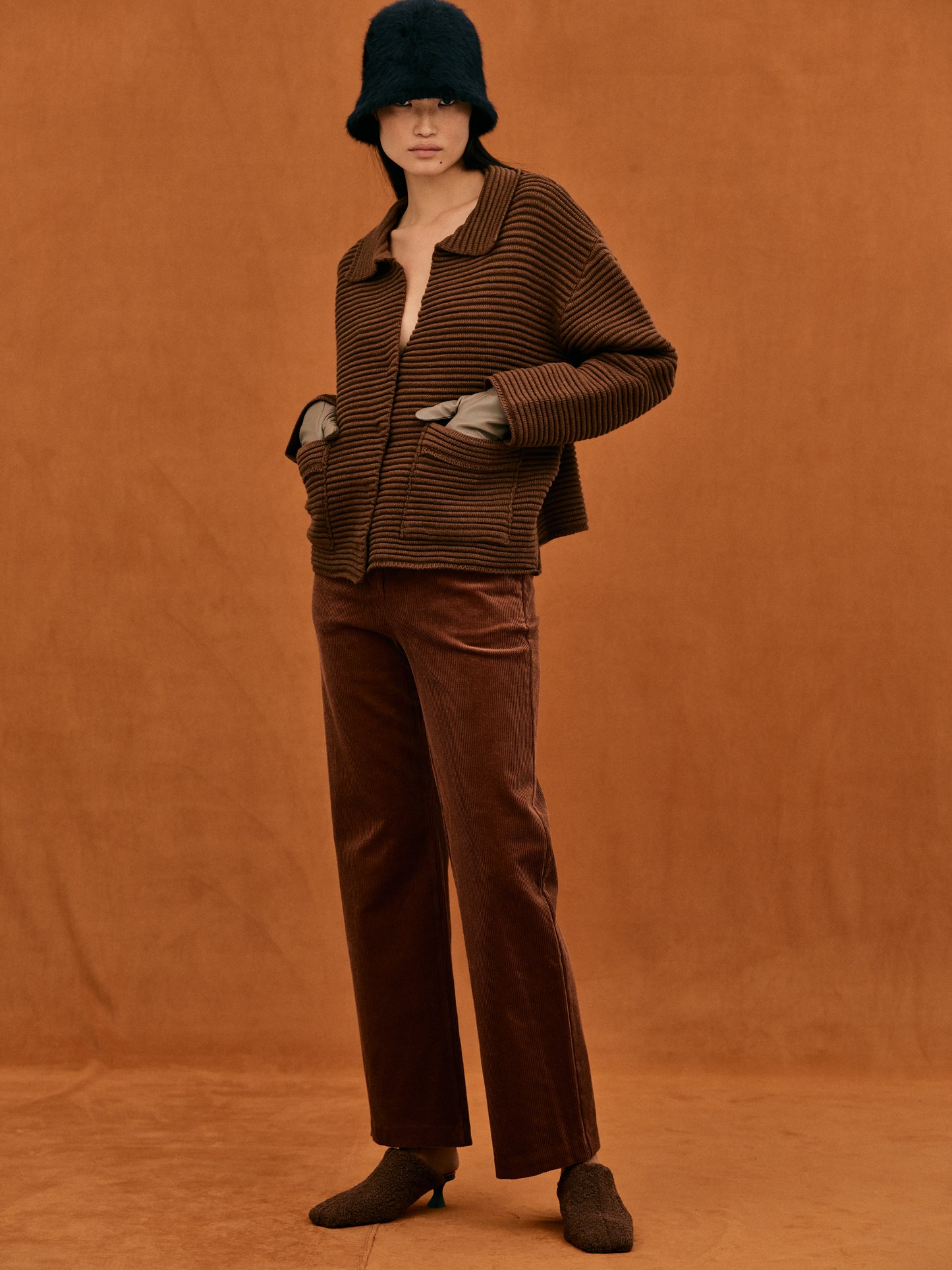 Fine Wool Puffer Jacket, Chocolate Chip
