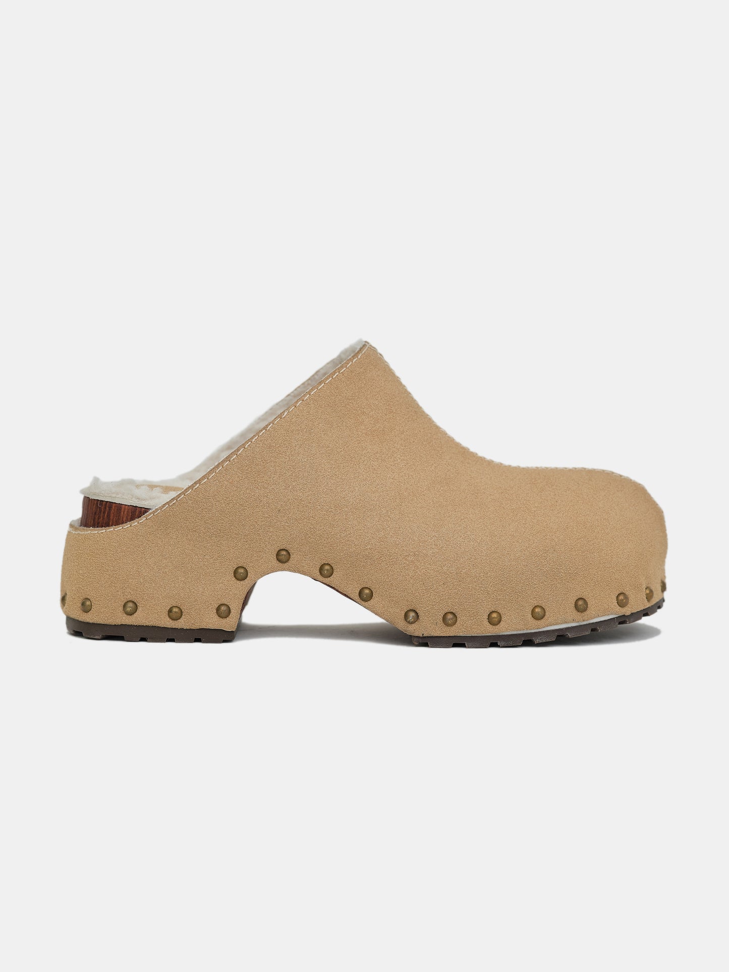 Shearling Studded Clogs, Tortilla