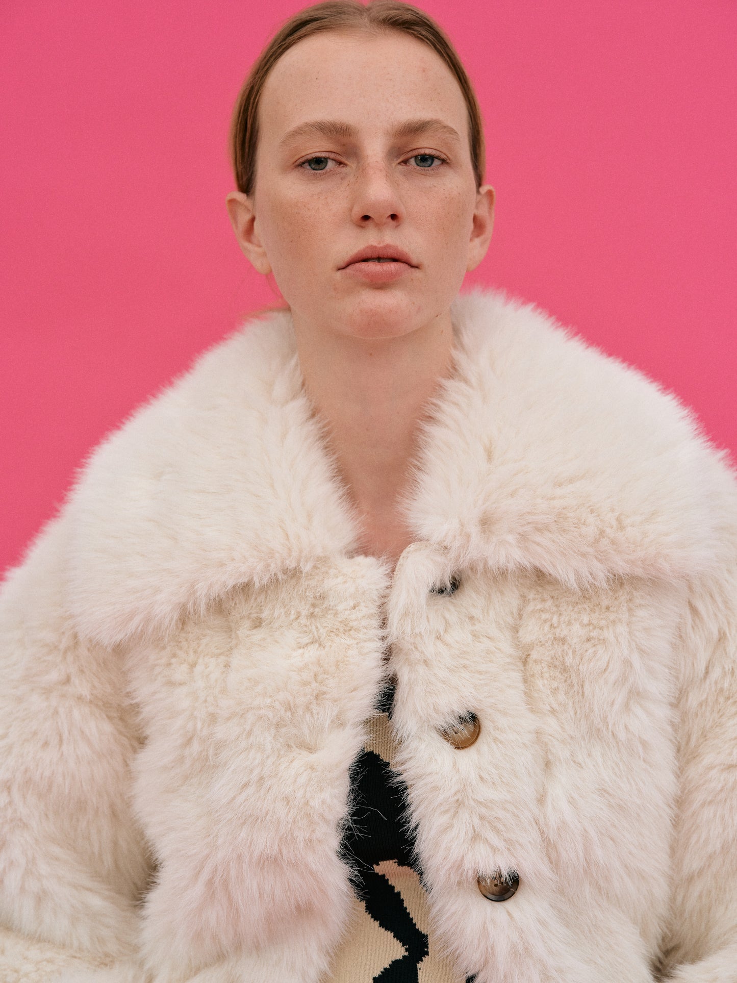 Lapels Faux Fur Coat, Cream