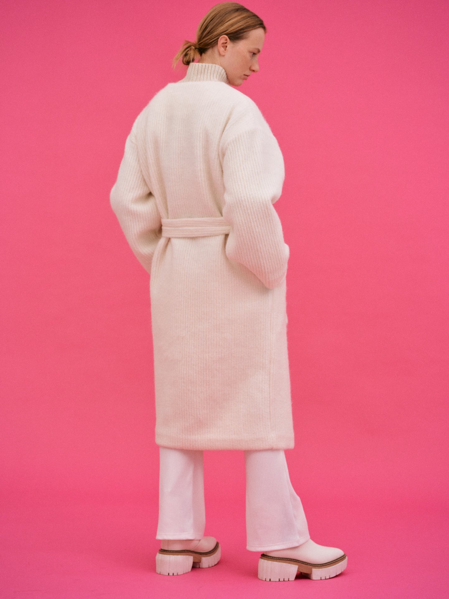 Collarless Robe Coat, Milk