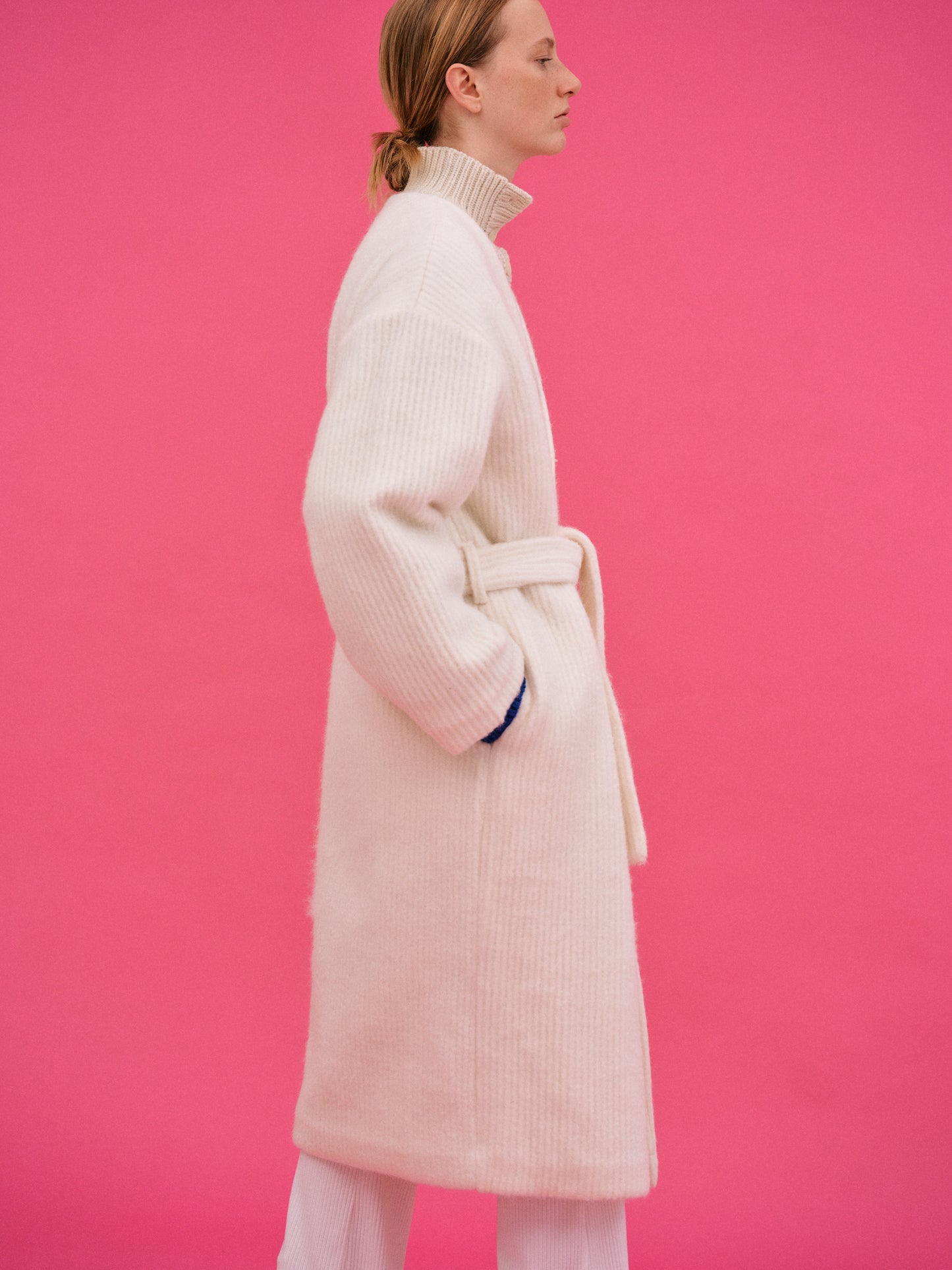 Collarless Robe Coat, Milk