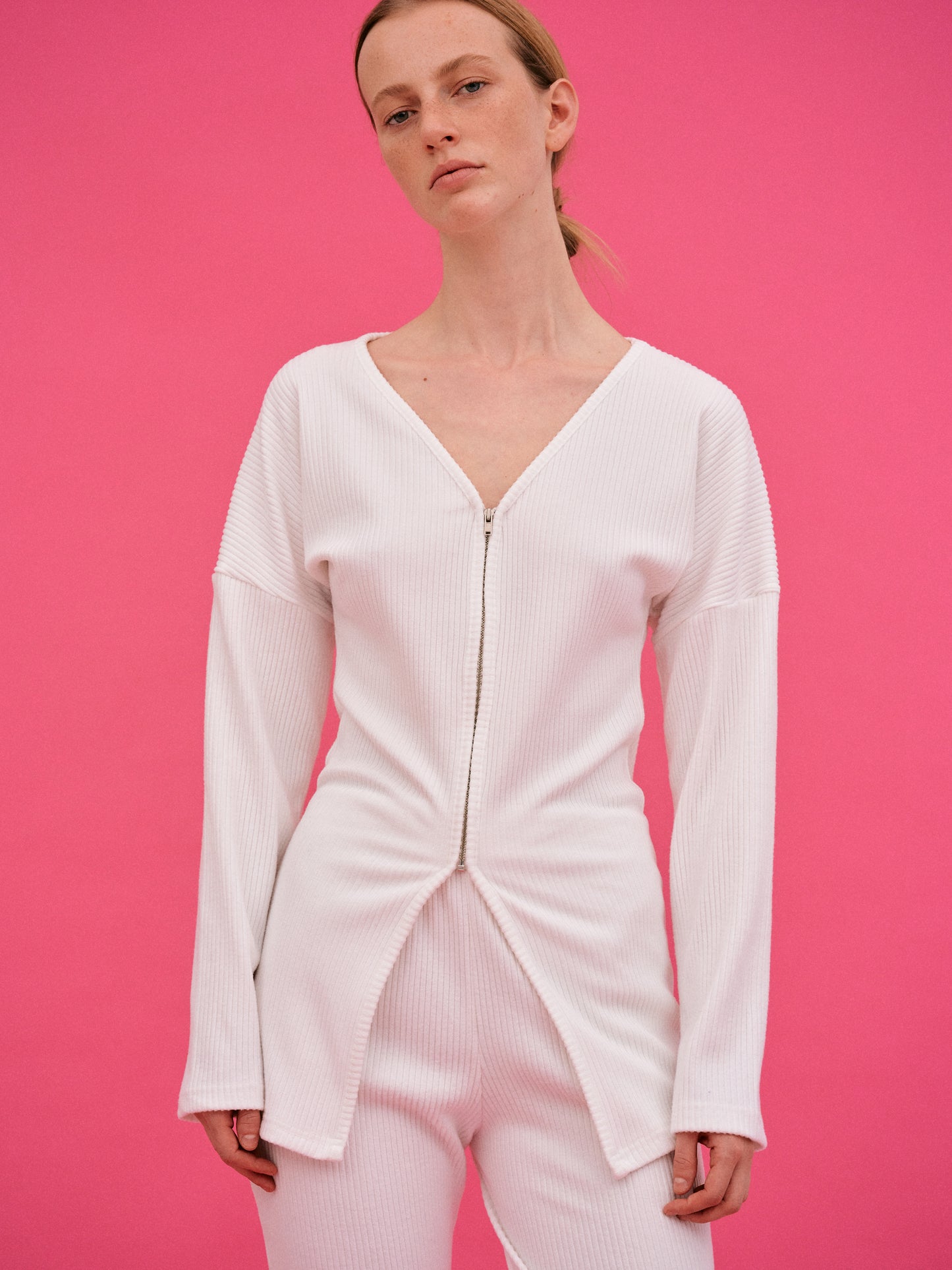 Quarter Zip Up Rib Top, True White