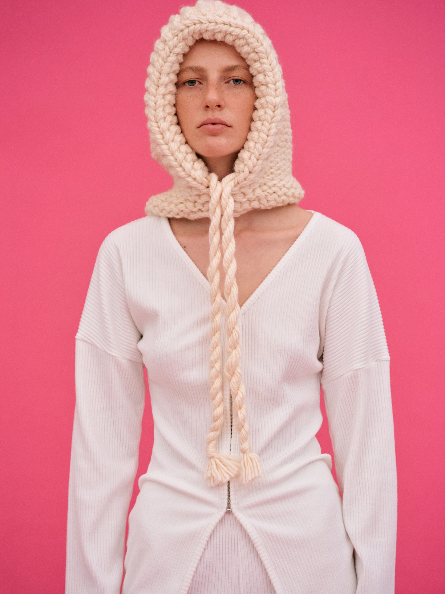 Hand Knit Hood, Ivory