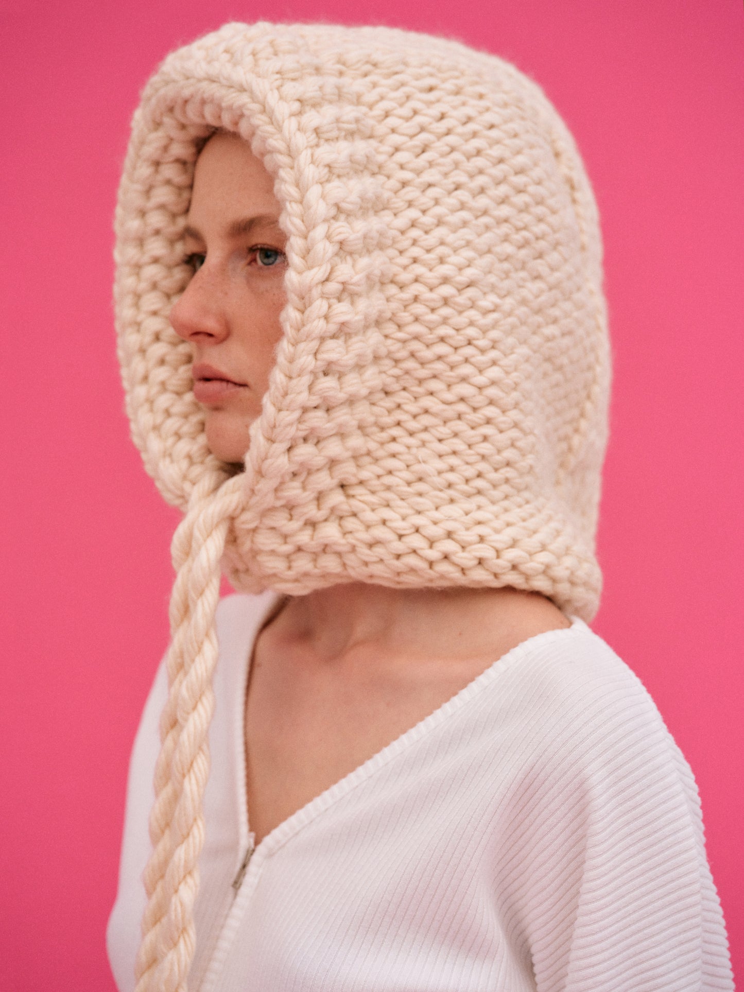 Hand Knit Hood, Ivory