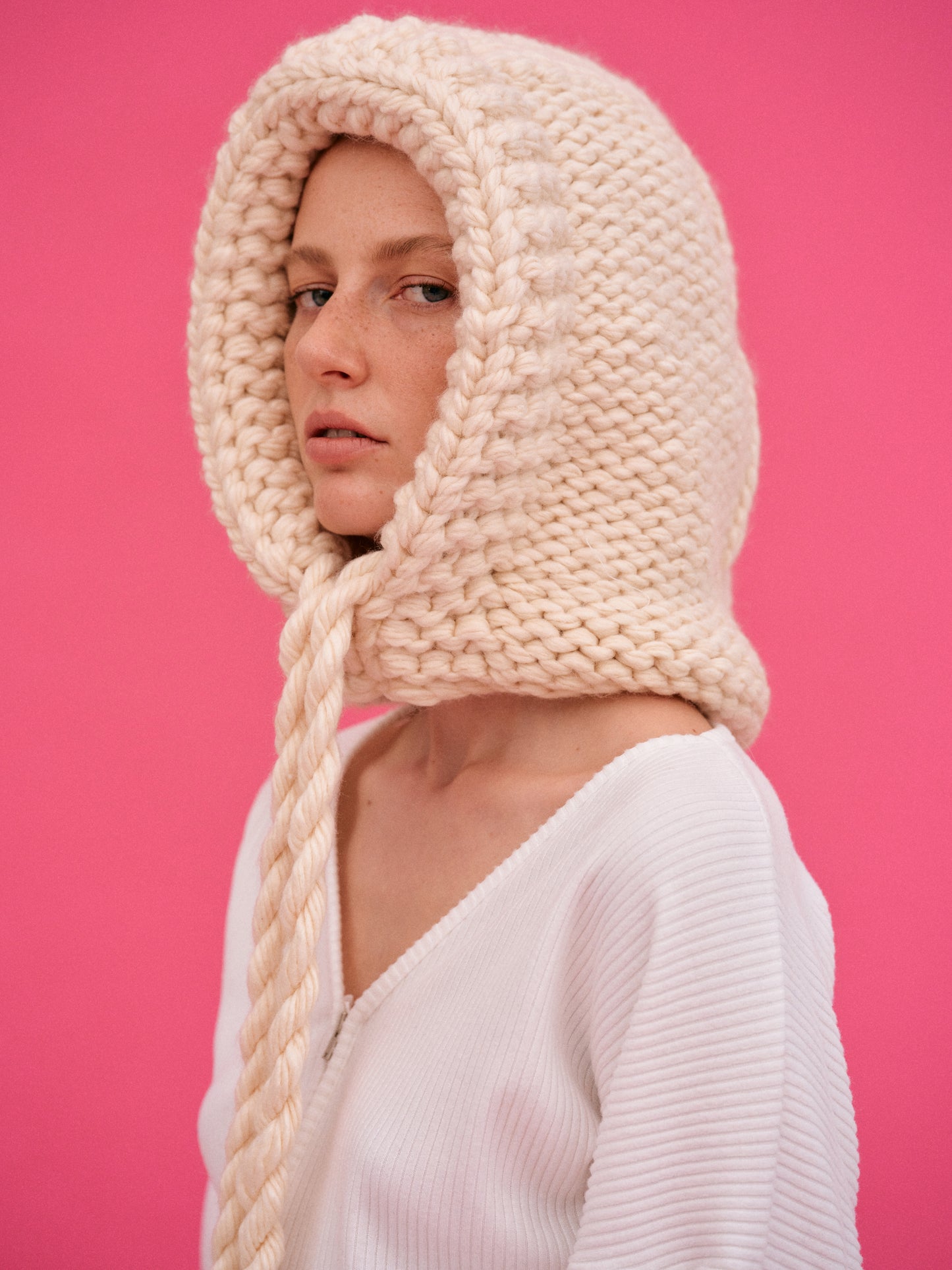Hand Knit Hood, Ivory