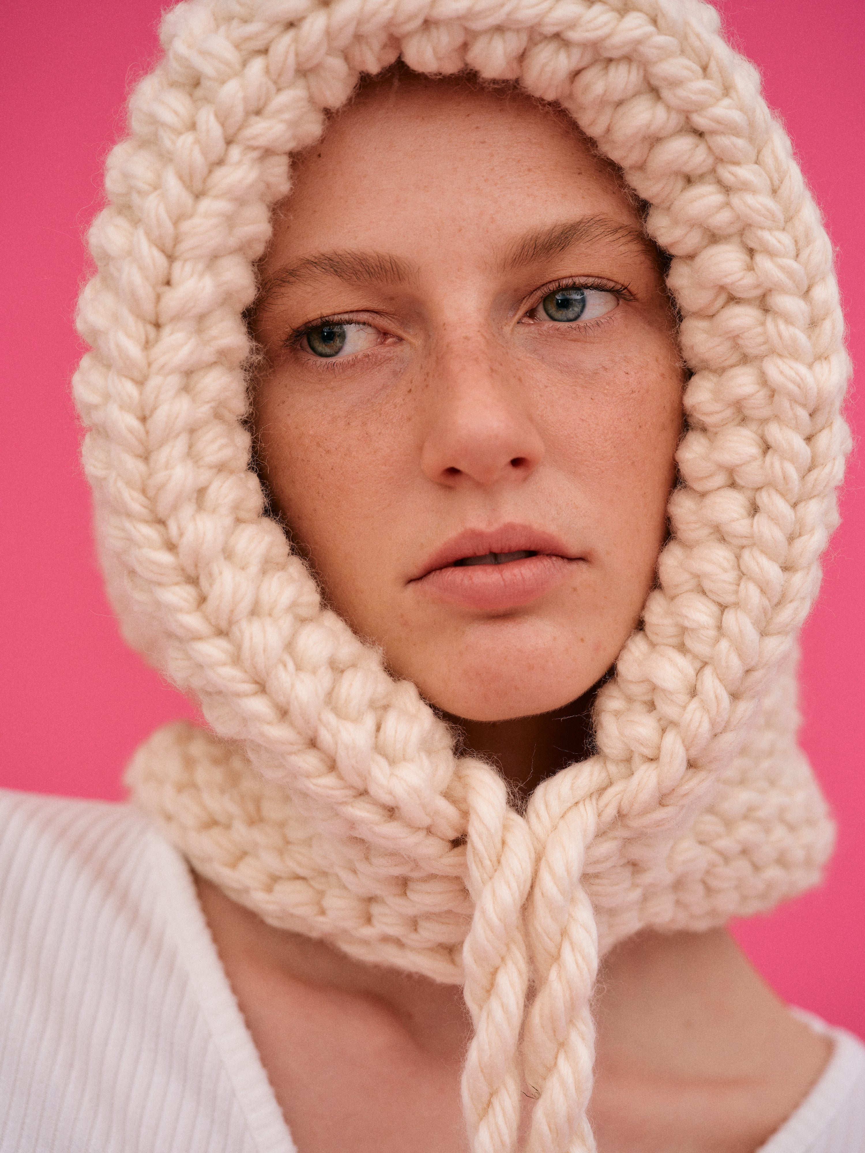 Hand Knit Hood, Ivory