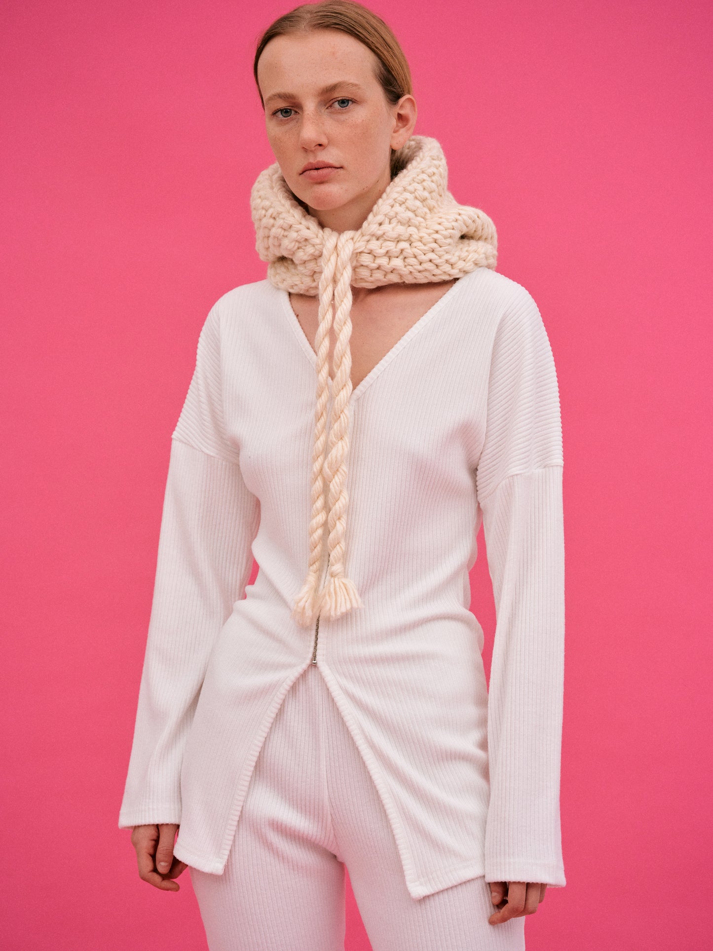 Hand Knit Hood, Ivory