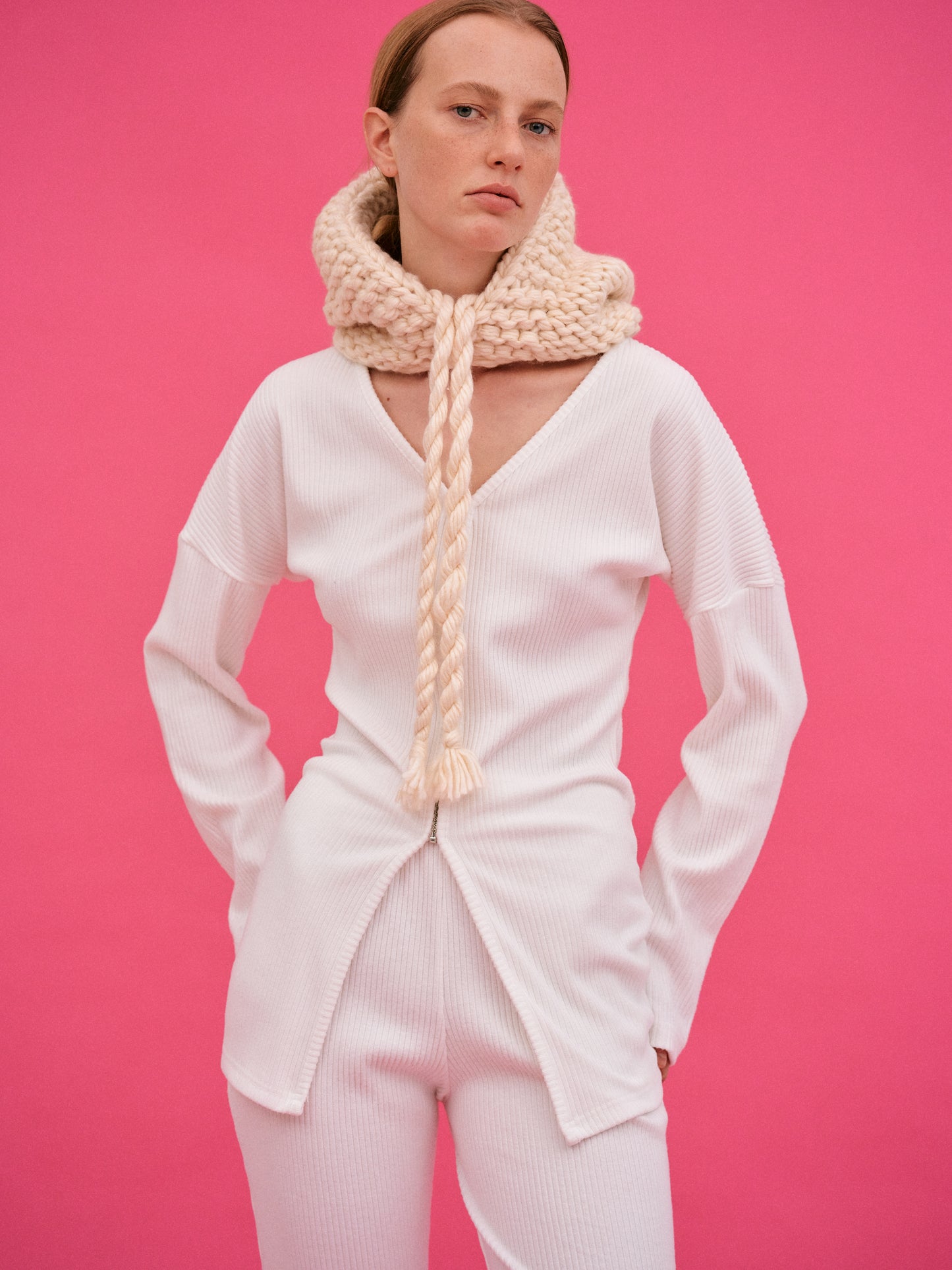 Hand Knit Hood, Ivory