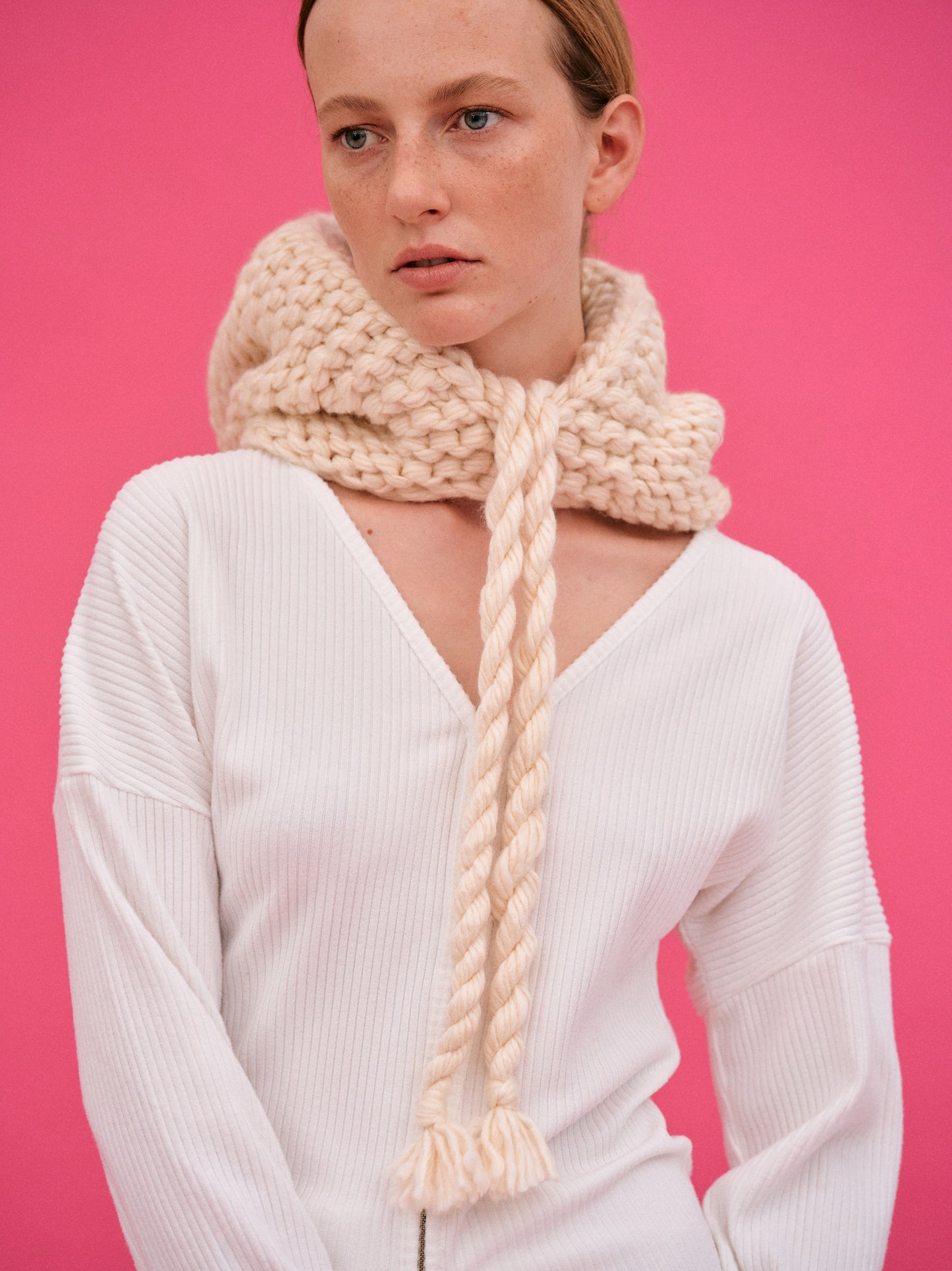 Hand Knit Hood, Ivory