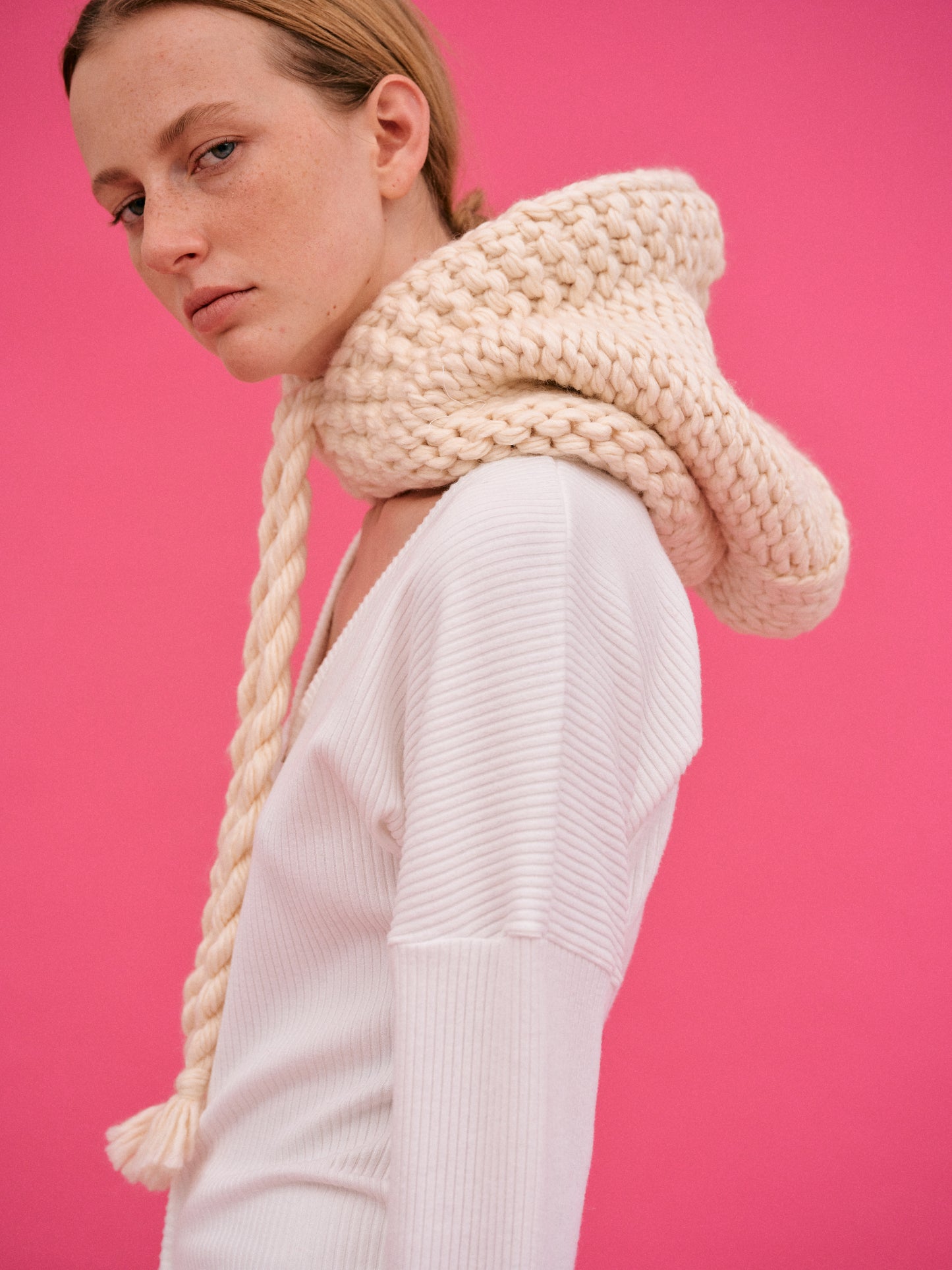 Hand Knit Hood, Ivory